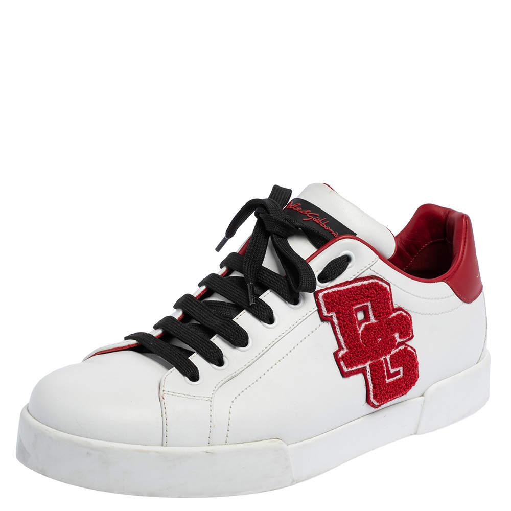 Pre Owned Dolce & Gabbana White Leather Portofino Low Top Sneakers Size 44