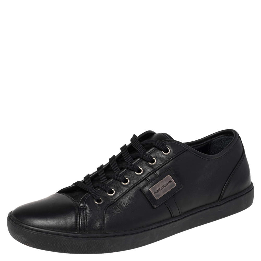 Pre Owned Dolce & Gabbana Black Leather Cap Toe Low Top Sneakers Size 43