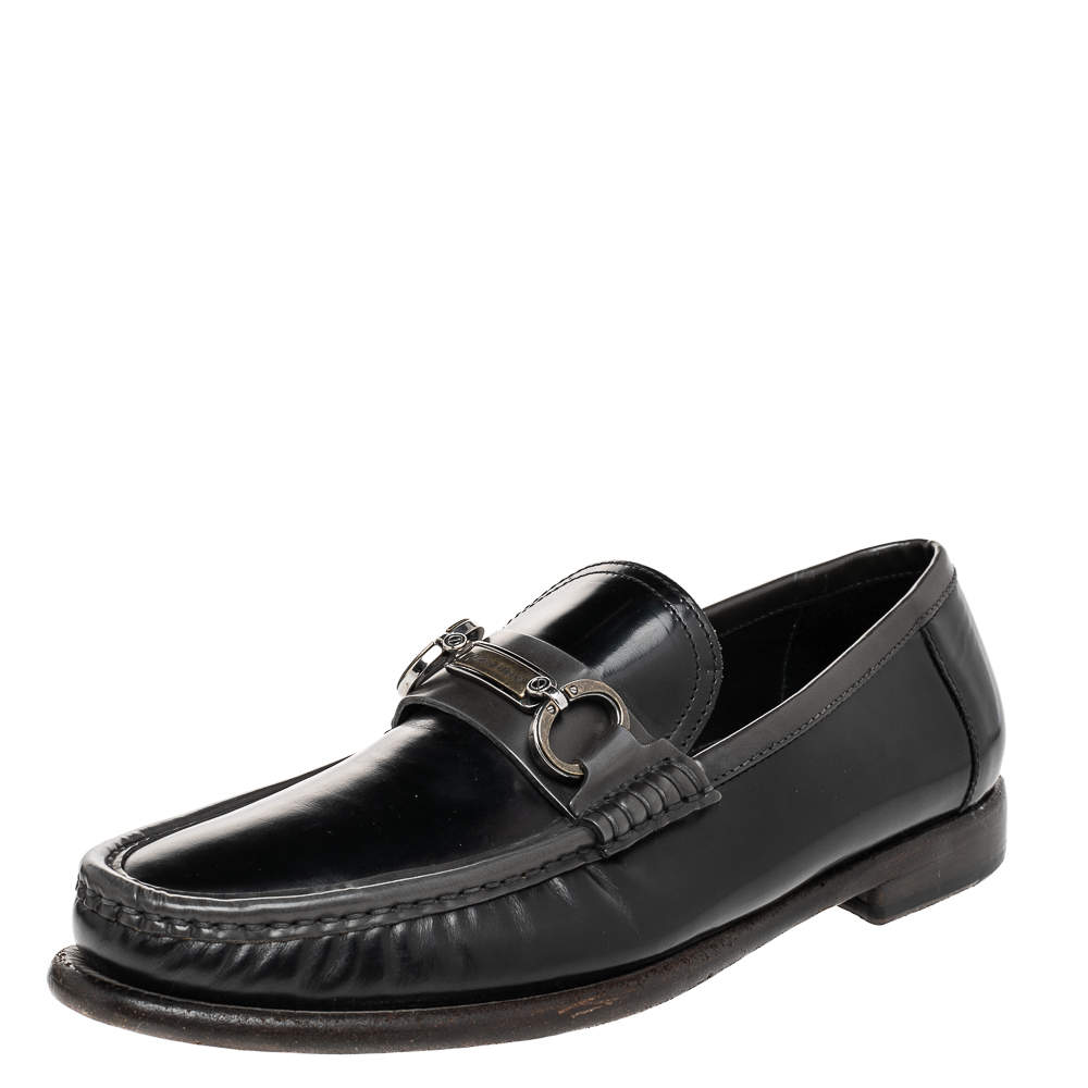 Pre Owned Dolce & Gabbana Black Leather Logo Bit Slip On Loafers Size 40.5