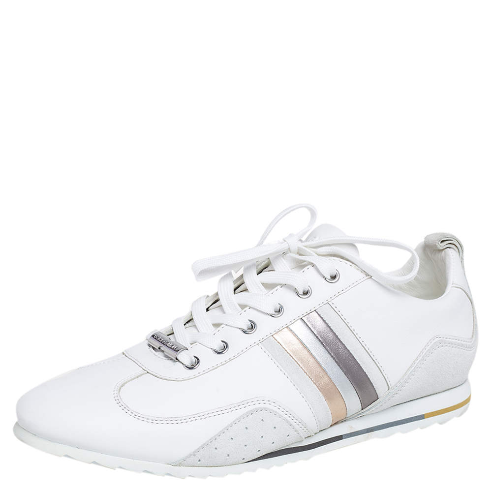 مملوكة مسبقًا حذاء رياضي دولتشي أند غابانا سويدي وجلد أبيض رباط علوي منخفض من أعلى مقاس 41