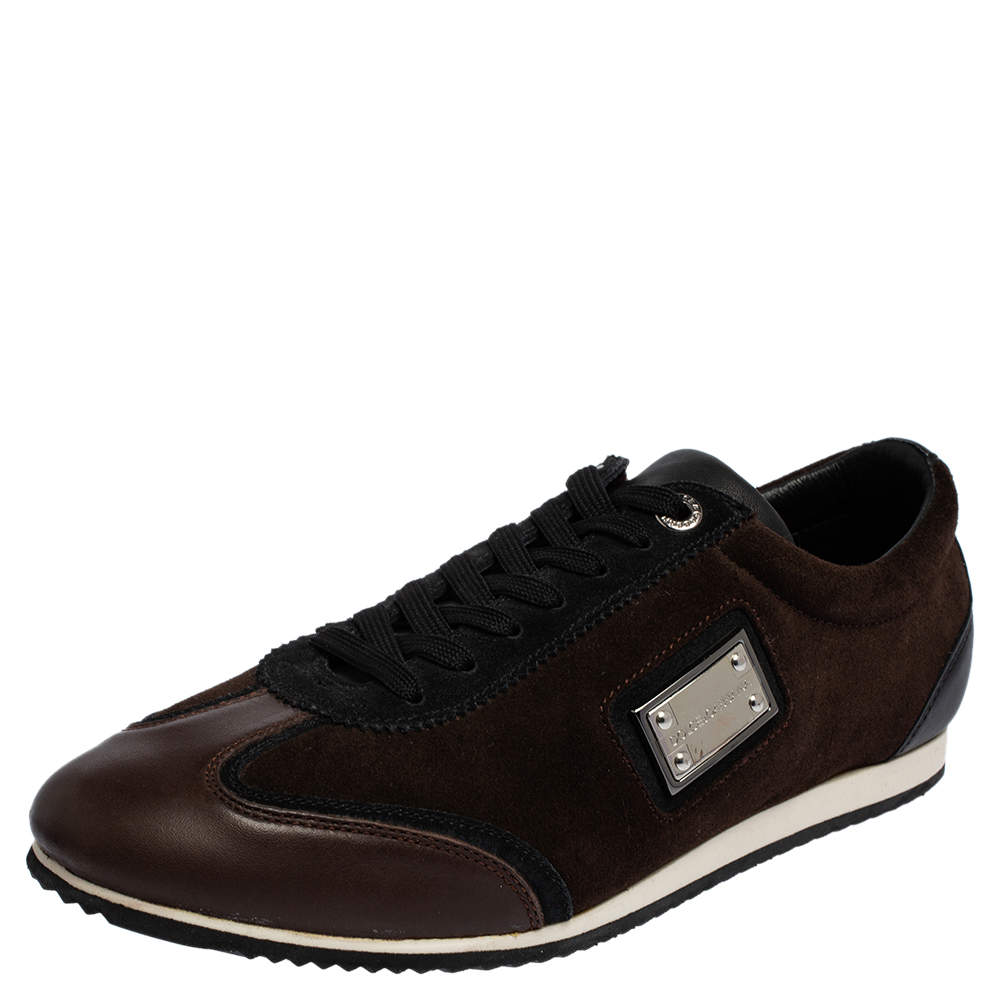 Pre Owned حذاء رياضي دولتشي أند غابانا سويدي وجلد بني برباط مقاس 41 