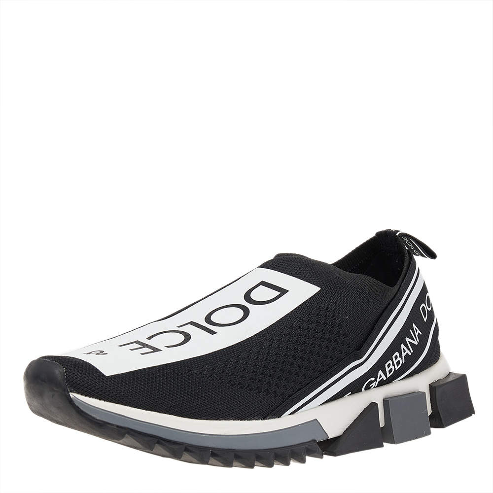 مملوكة مسبقًا حذاء رياضي دولتشي أند غابانا سورينتو سليب أون قماش تريكو أبيض/أسود مقاس 43