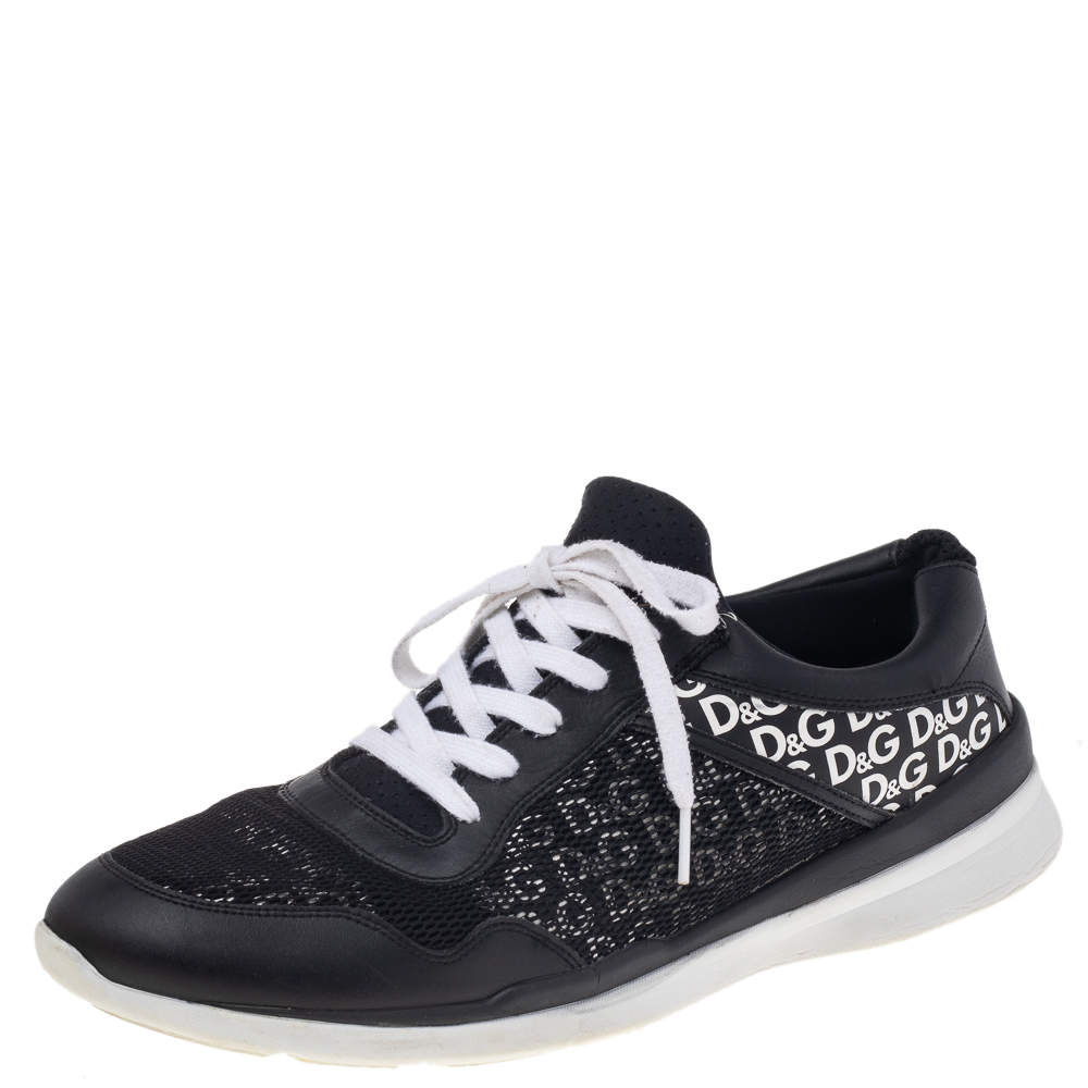 Dolce & Gabbana Black Leather And Mesh Low Top Sneakers Size 45