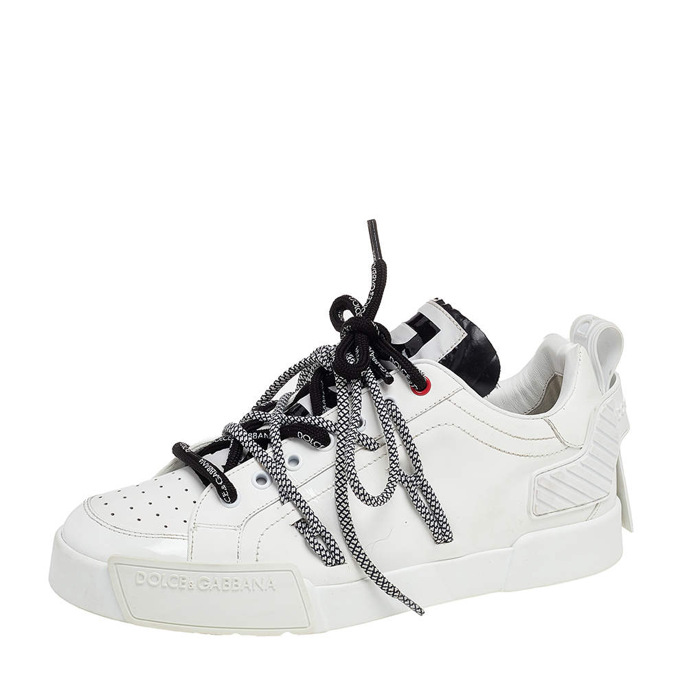 Pre Owned Dolce & Gabbana White Leather Portofino Low Top Sneakers Size 42.5
