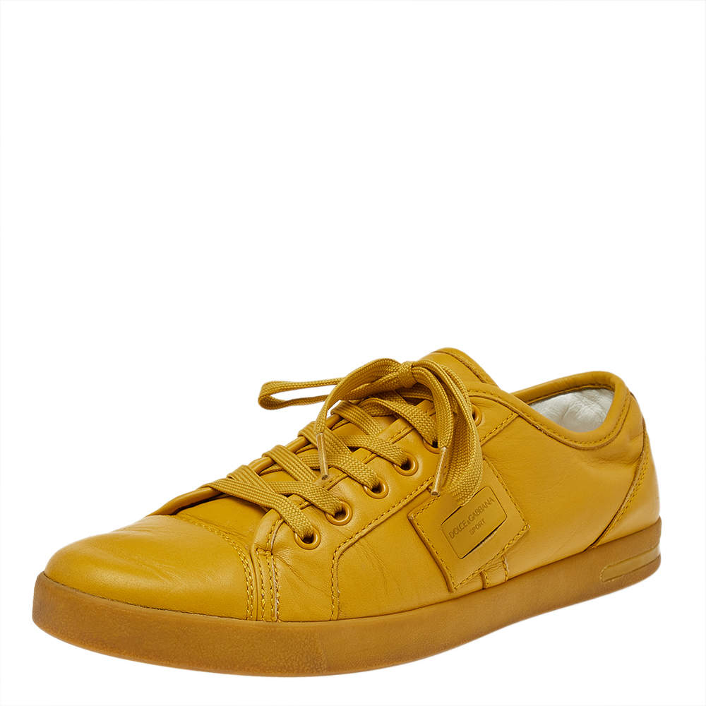 Pre Owned Dolce & Gabbana Yellow Leather Cap Toe Low Top Sneakers Size 40.5