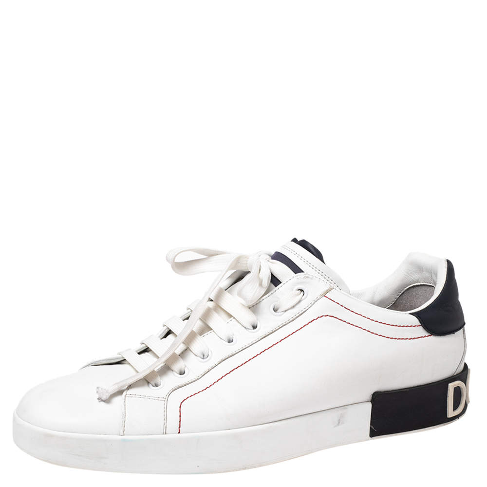 مملوكة مسبقًا Dolce & Gabbana White Leather Portofino Lace-Up Sneakers Size 45