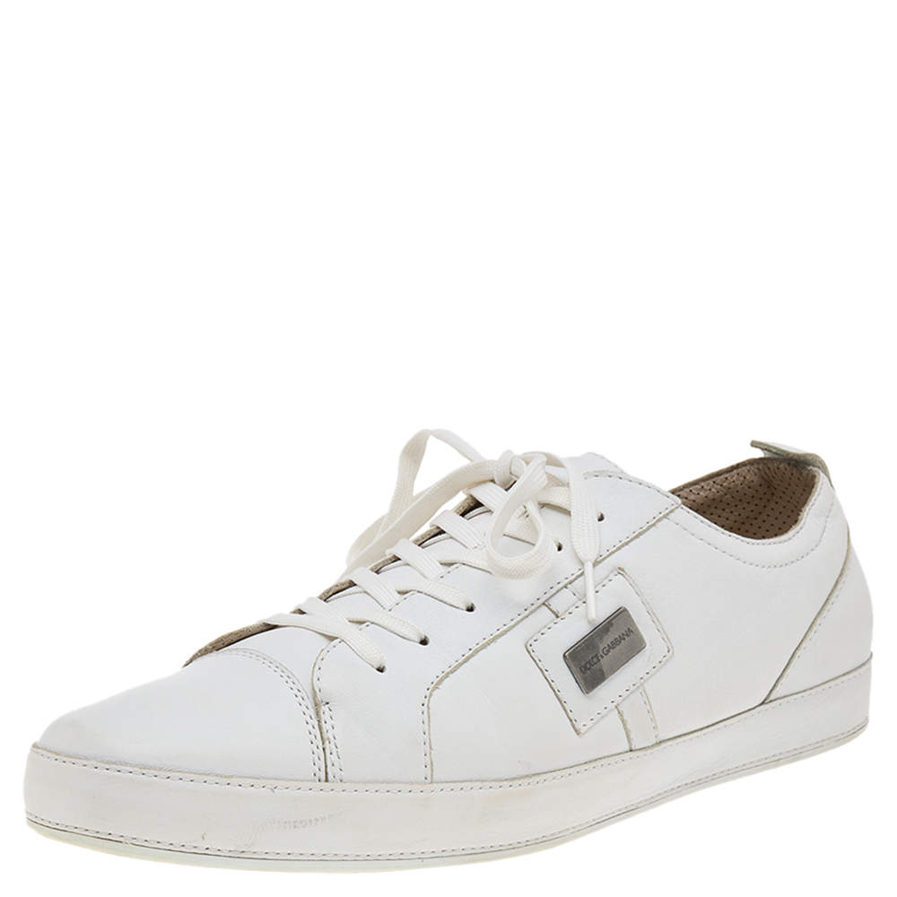 Pre Owned Dolce & Gabbana White Leather Sneakers Size 45