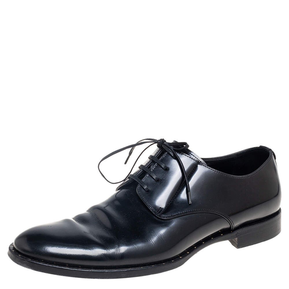 Pre Owned Dolce & Gabbana Black Patent Leather Lace-Up Oxfords Size 44