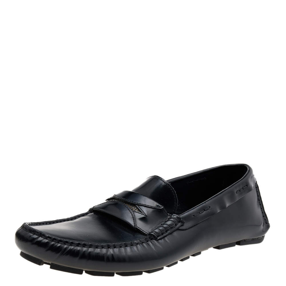 Pre Owned حذاء لوفرز دولتشي أند غابانا جلد أسود سليب أون مقاس 40.5