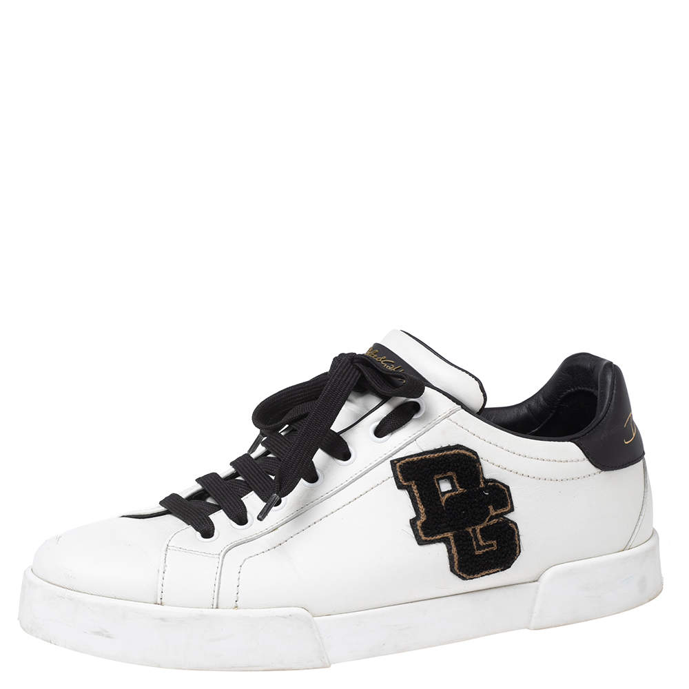 Pre Owned Dolce & Gabbana White Leather Portofino Logo Low-Top Sneakers Size 42