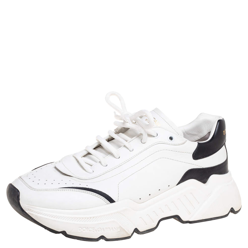 Pre Owned حذاء رياضي دولتشي أند غابانا سوبر كينغ جلد أسود / أبيض بعنق منخفض مقاس 45