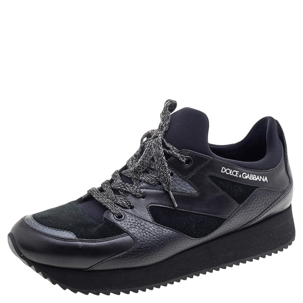 Pre Owned Dolce & Gabbana Black Suede And Leather Speed Run Sneakers Size 42