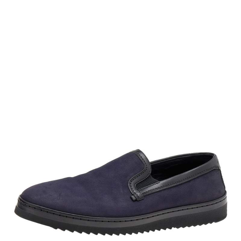 Pre Owned Dolce & Gabbana Navy Blue/Black Leather Slip On Sneakers Size 42.5