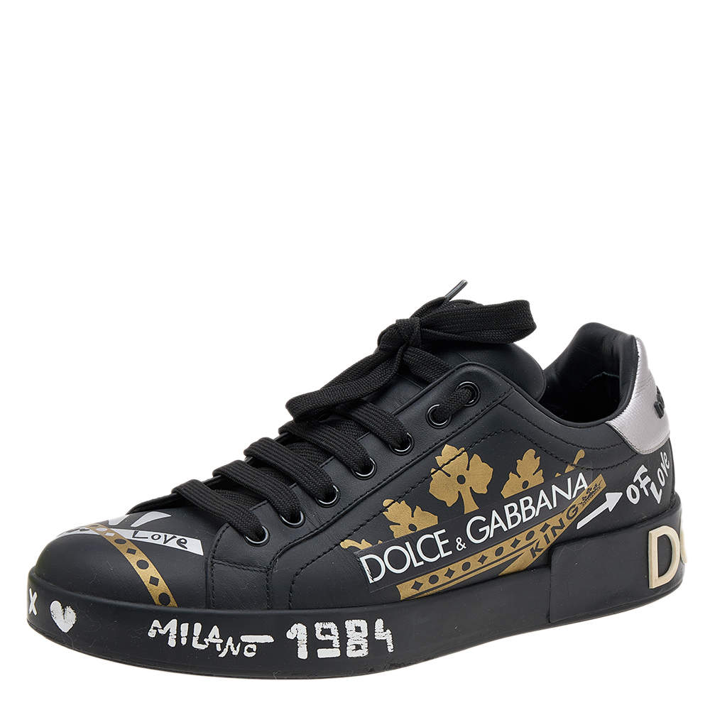 مملوكة مسبقًا حذاء رياضي دولتشي أند غابانا بورتوفينو جلد أسود عنق منخفض مقاس 40