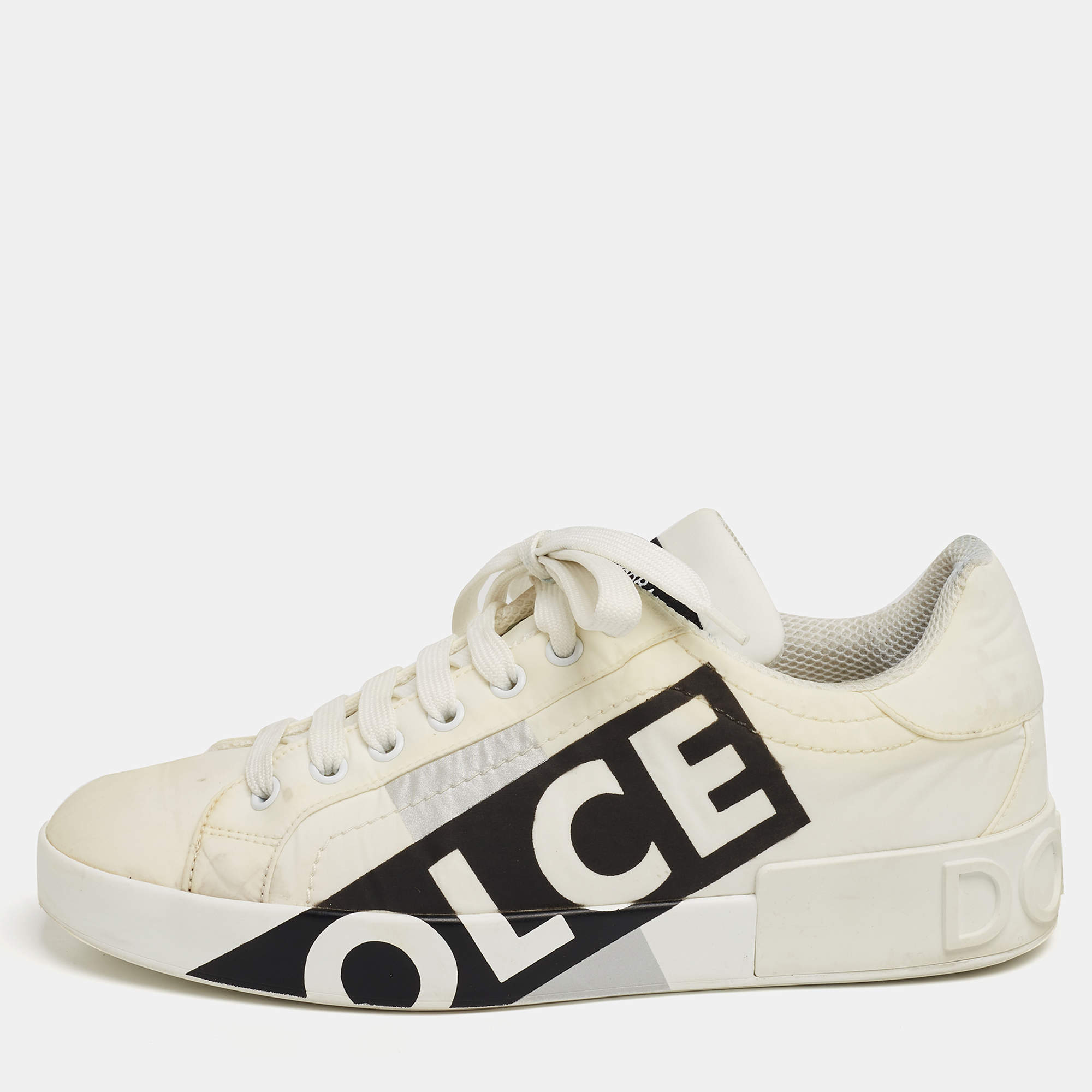 مملوكة مسبقًا Dolce & Gabbana White Nylon Portofino Low Top Sneakers Size 39.5