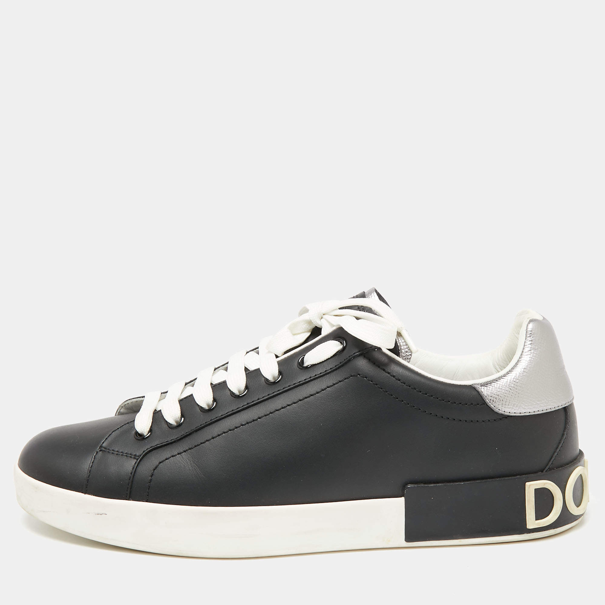 Pre Owned Dolce & Gabbana Black Leather Classic Portofino Sneakers Size 43