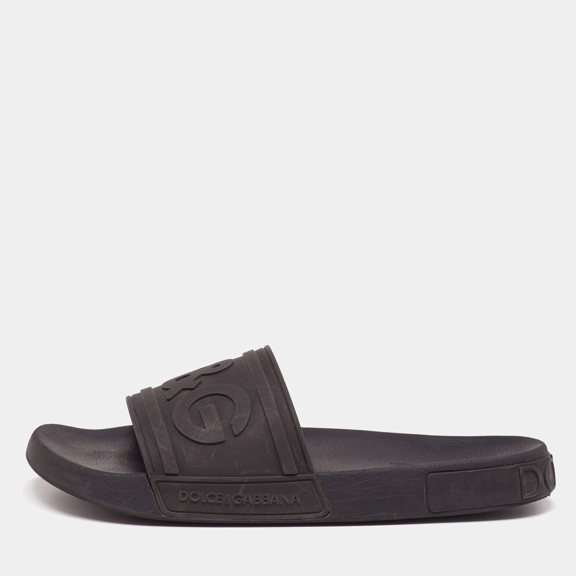 Dolce&Gabbana Black Rubber DG Logo Slides Size 45