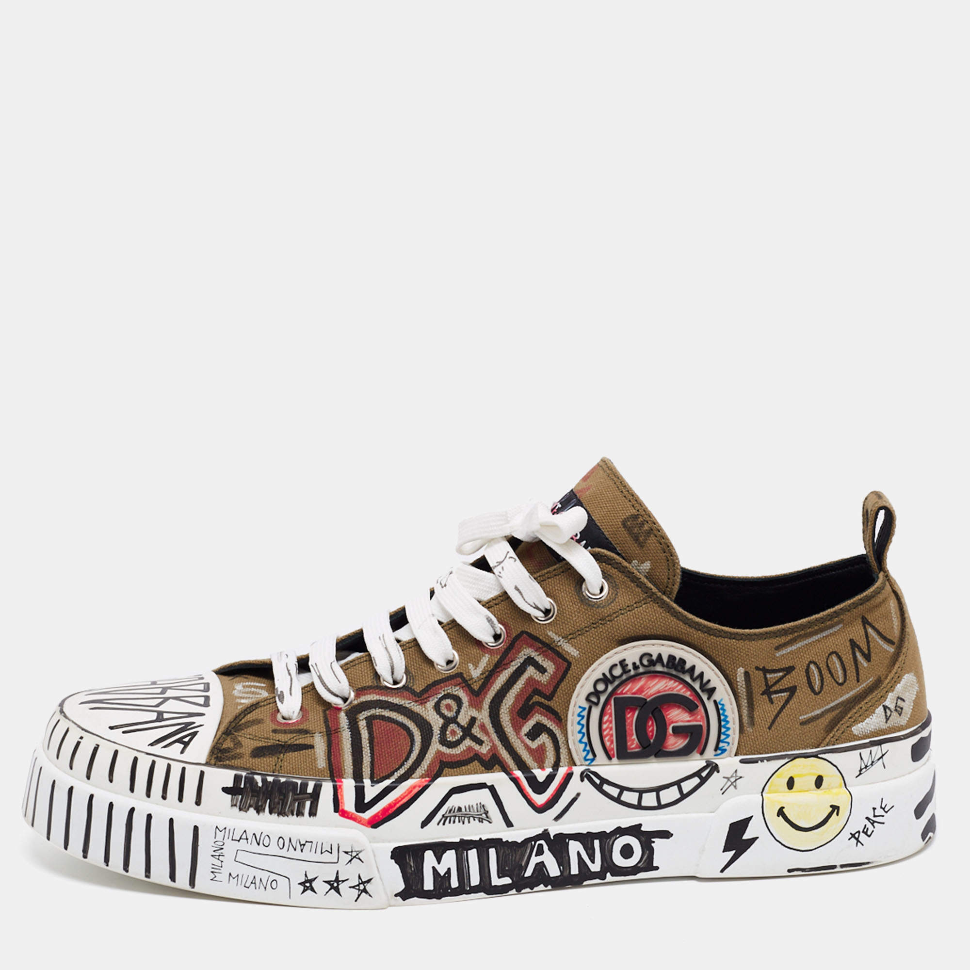 Pre Owned Dolce & Gabbana Multicolor Canvas Graffiti  Portofino Light Sneakers Size 46