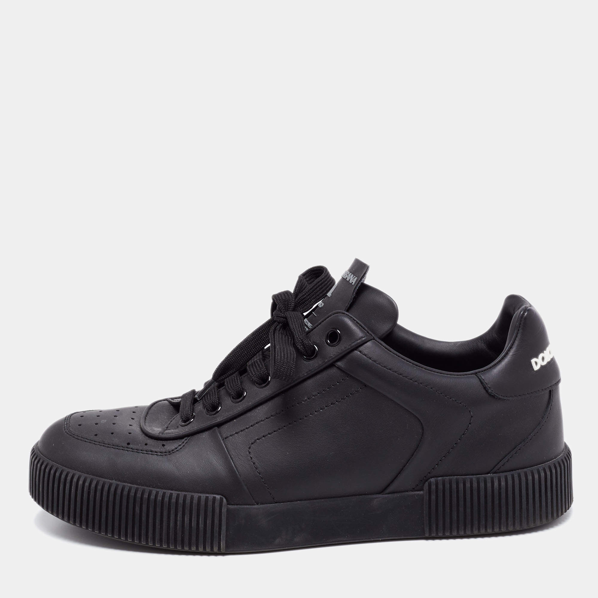 Pre Owned Dolce & Gabbana Black Leather Miami Logo Low Top Sneakers Size 42