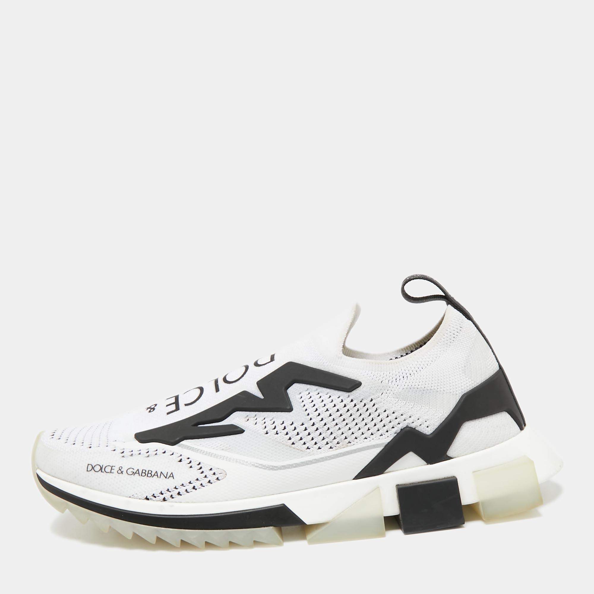 Pre Owned حذاء رياضي دولتشي أند غابانا سورينتو مطاط وقماش تريكو أسود/أبيض سليب أون مقاس 43