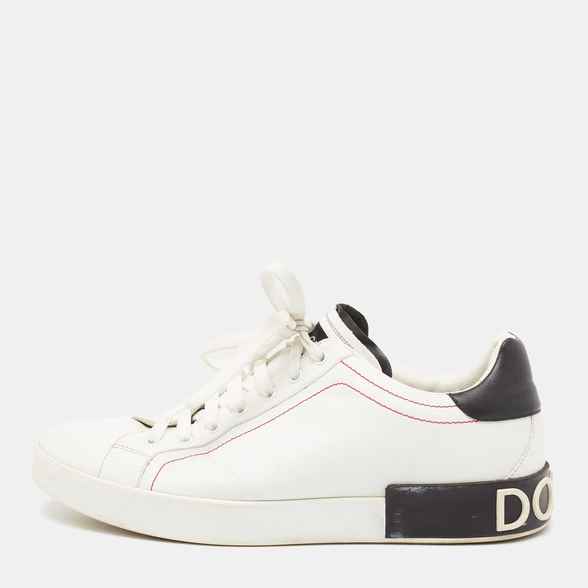 Pre Owned حذاء رياضي دولتشي أند غابانا بورتوفينو جلد نابا أبيض/ أسود مقاس 44