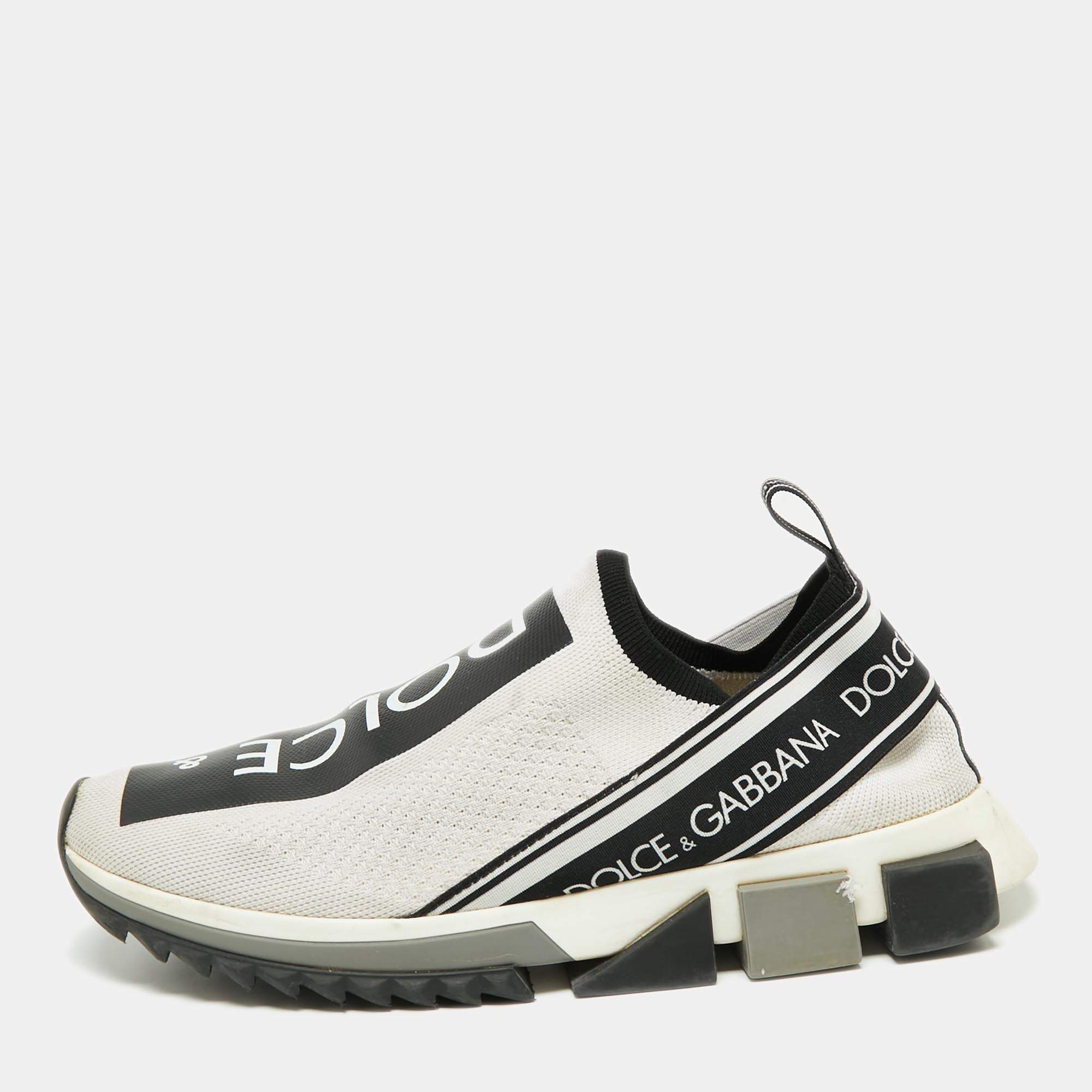 Pre Owned حذاء رياضي دولتشي أند غابانا سورينتو قماش تريكو أبيض/أسود بشعار ماركة سليب أون مقاس 41