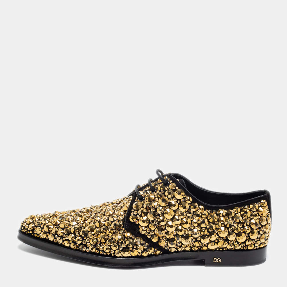 Dolce & Gabbana Black Suede Crystal Embellished Lace Up Derby Size 42