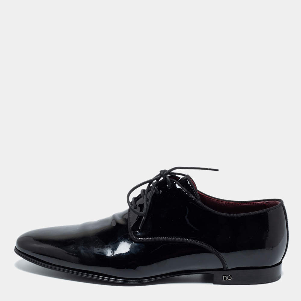مملوكة مسبقًا Dolce & Gabbana Black Patent Leather Derby Size 42 