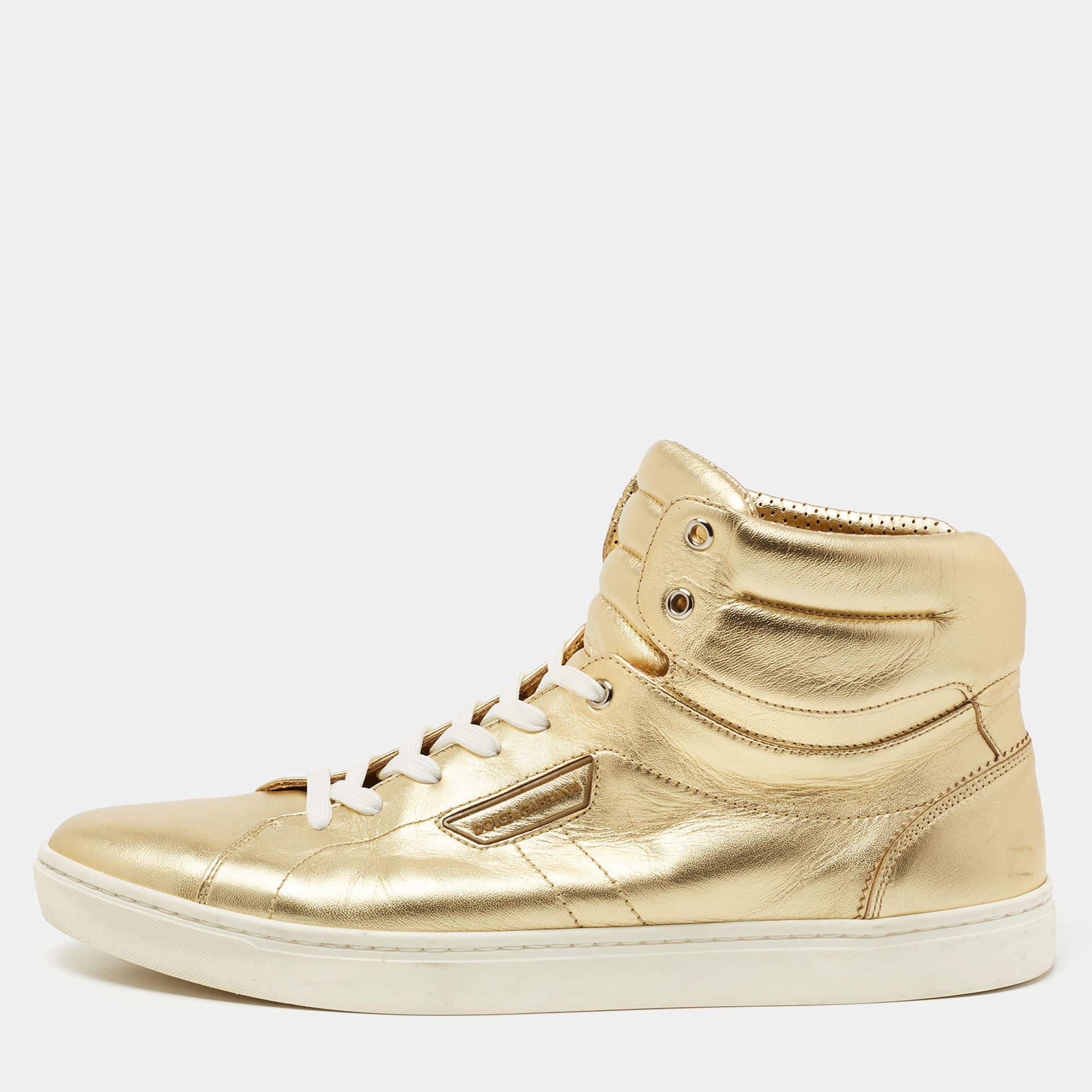 Dolce & Gabbana Metallic Gold Leather High Top Sneakers  Size 45