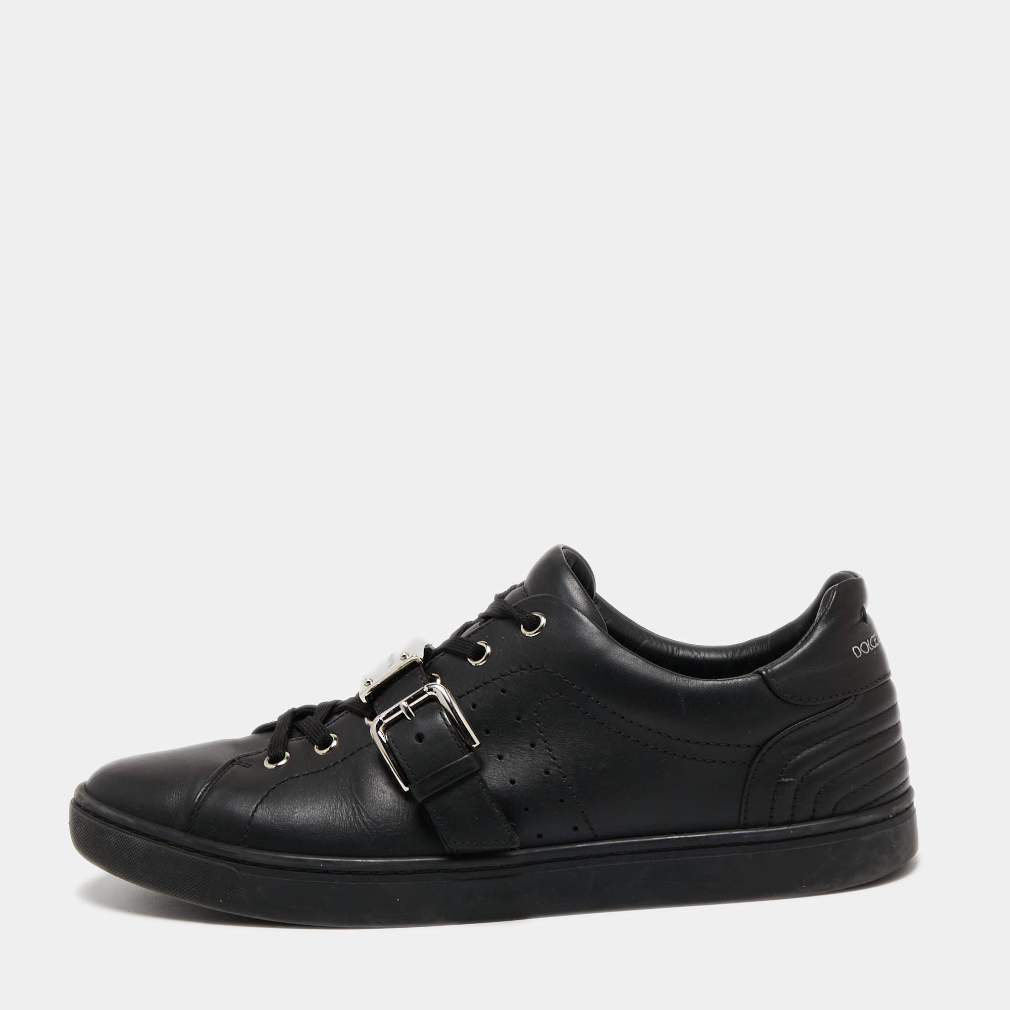 Pre Owned Dolce & Gabbana Black Leather Lace Up  Sneakers Size 42