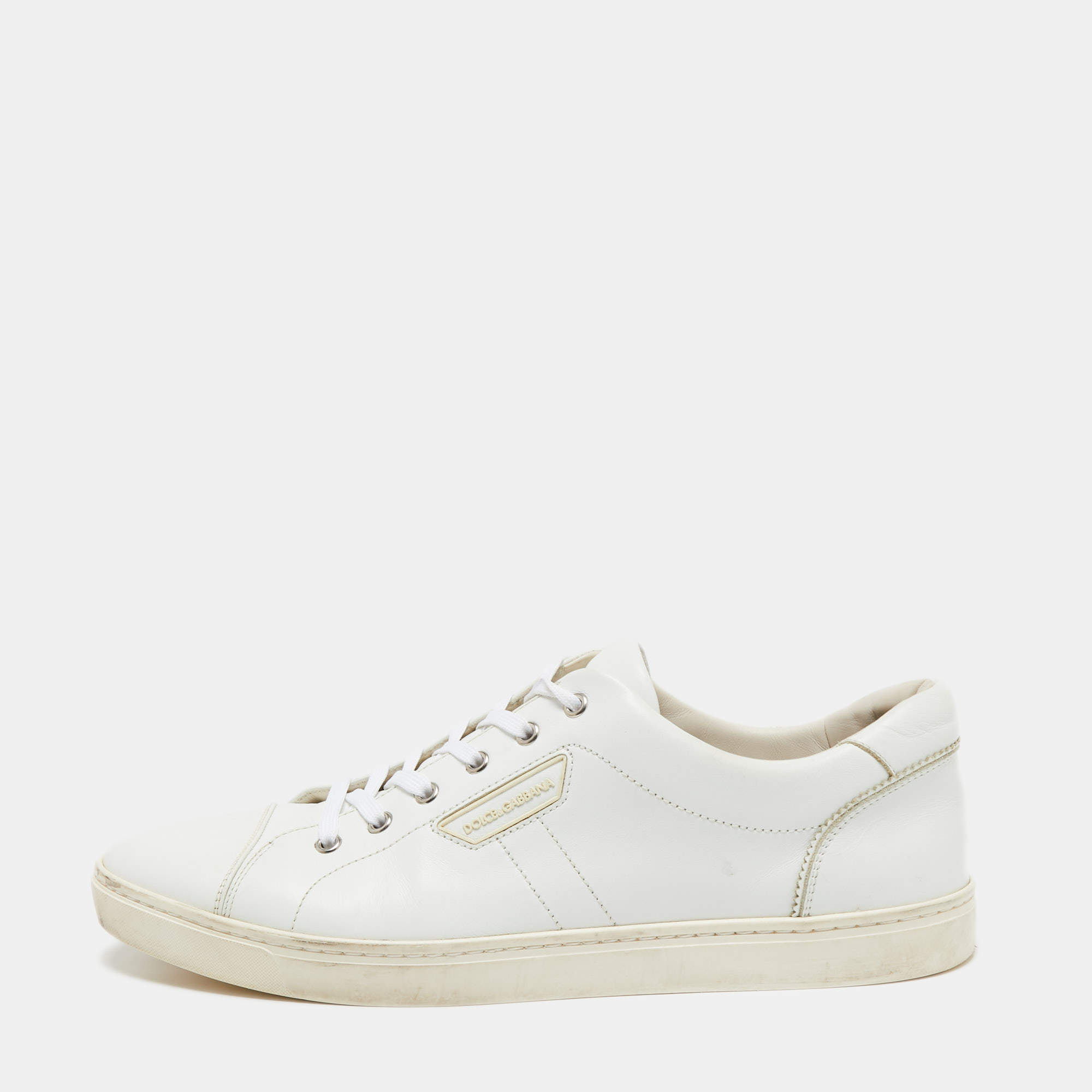 Pre Owned Dolce & Gabbana White Leather Low Top Sneakers Size 45
