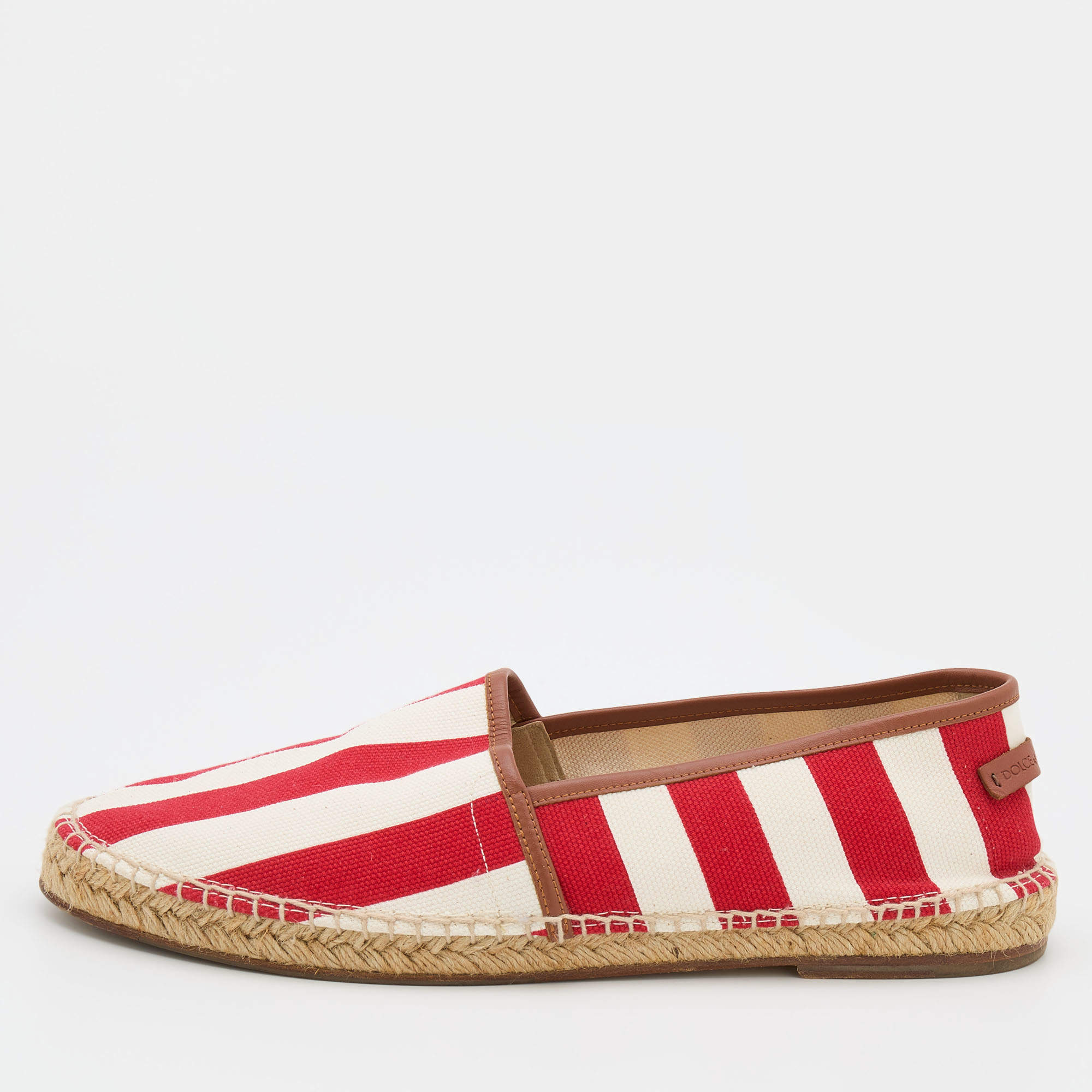 Pre Owned Dolce & Gabbana Red/White Stripe Canvas Slip On Espadrilles Size 42