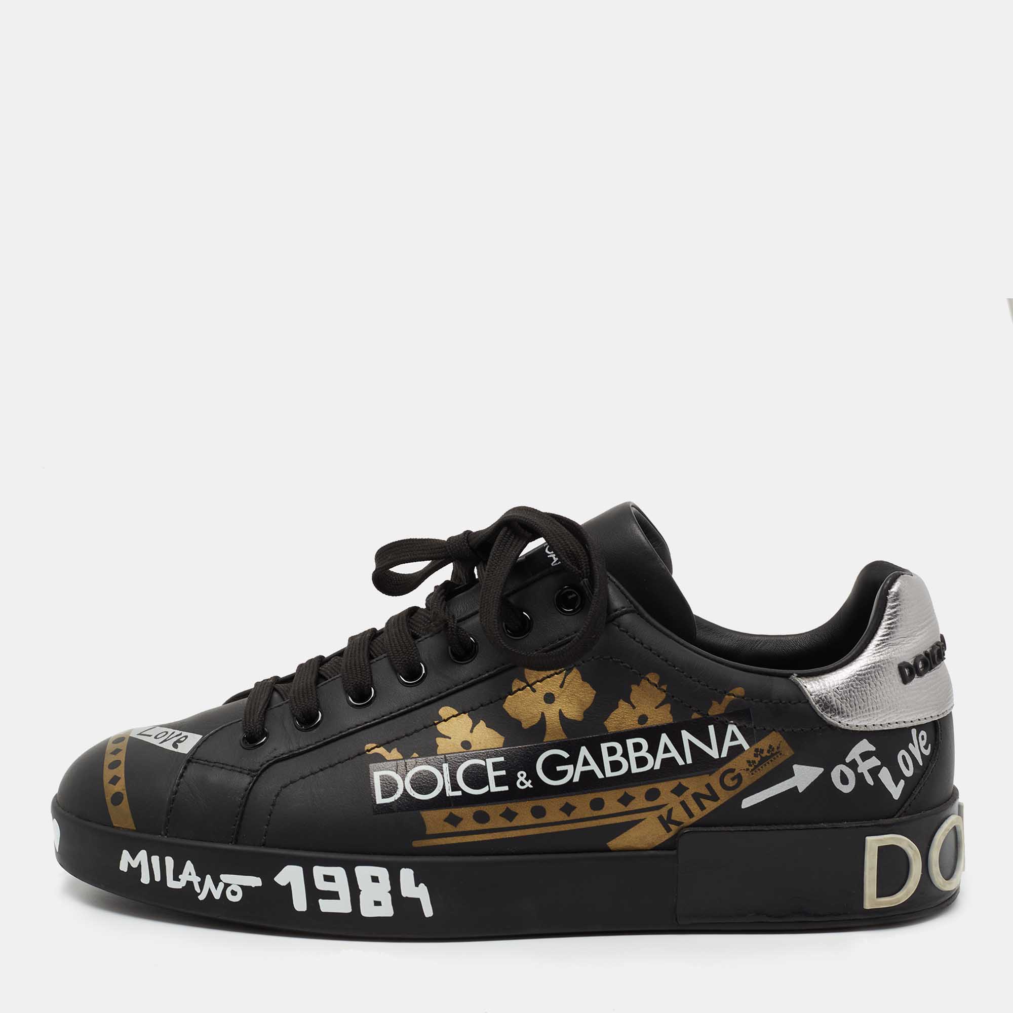 Pre Owned Dolce & Gabbana Black Leather Low Top Sneakers Size 43