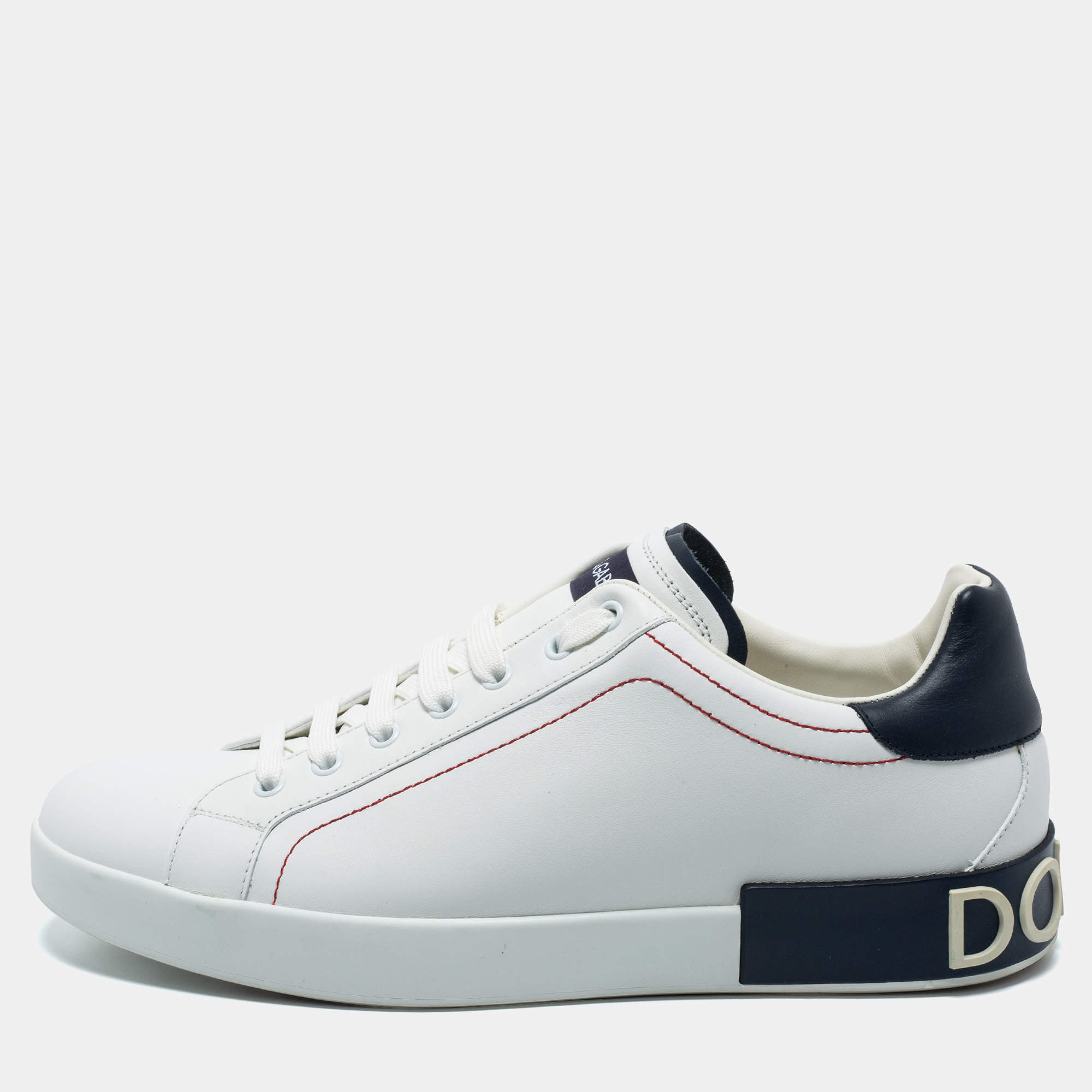 مملوكة مسبقًا Dolce & Gabbana White Leather Logo Detail Low Top Sneakers Size 44