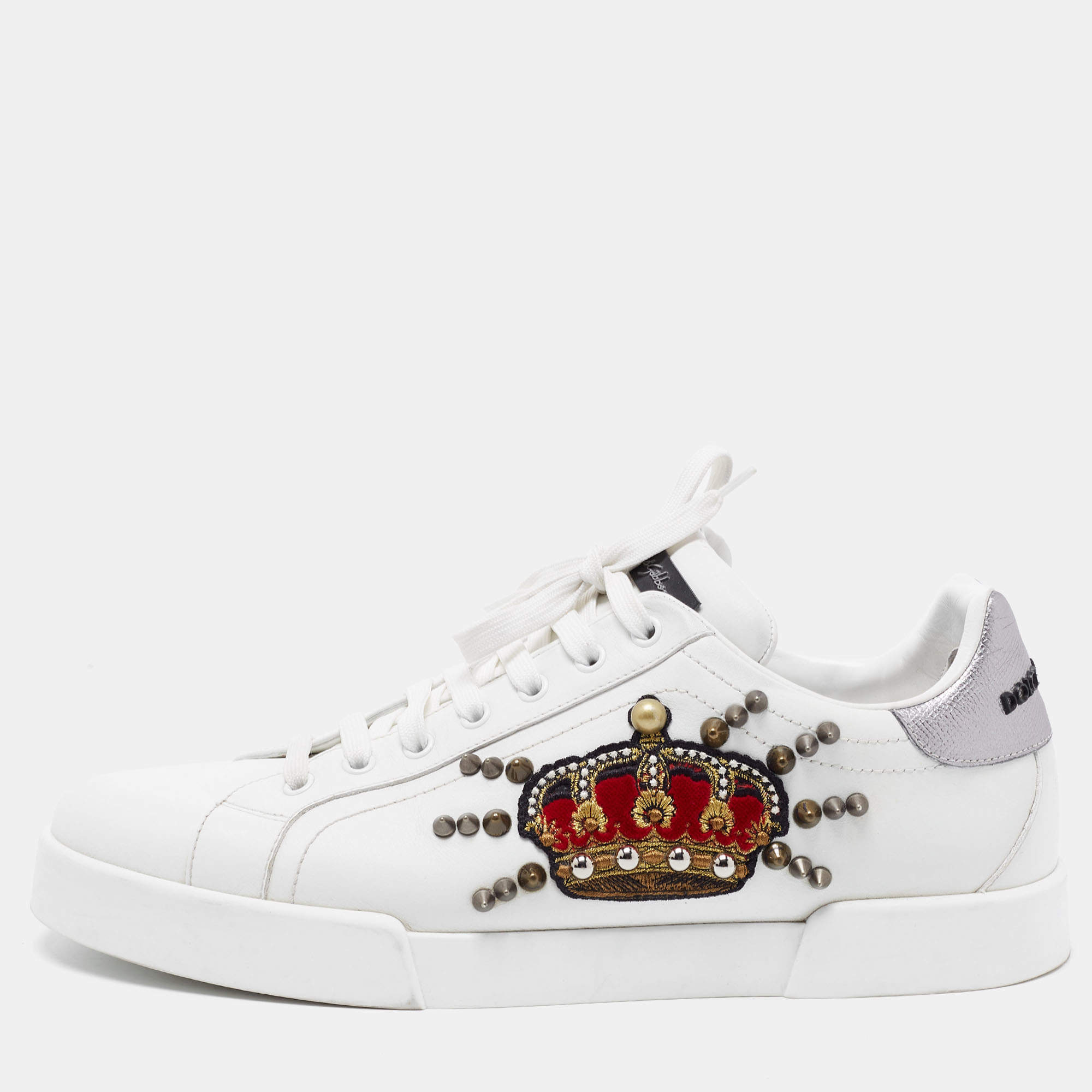 Dolce & Gabbana White Leather Portofino Low Top Sneakers Size 44.5
