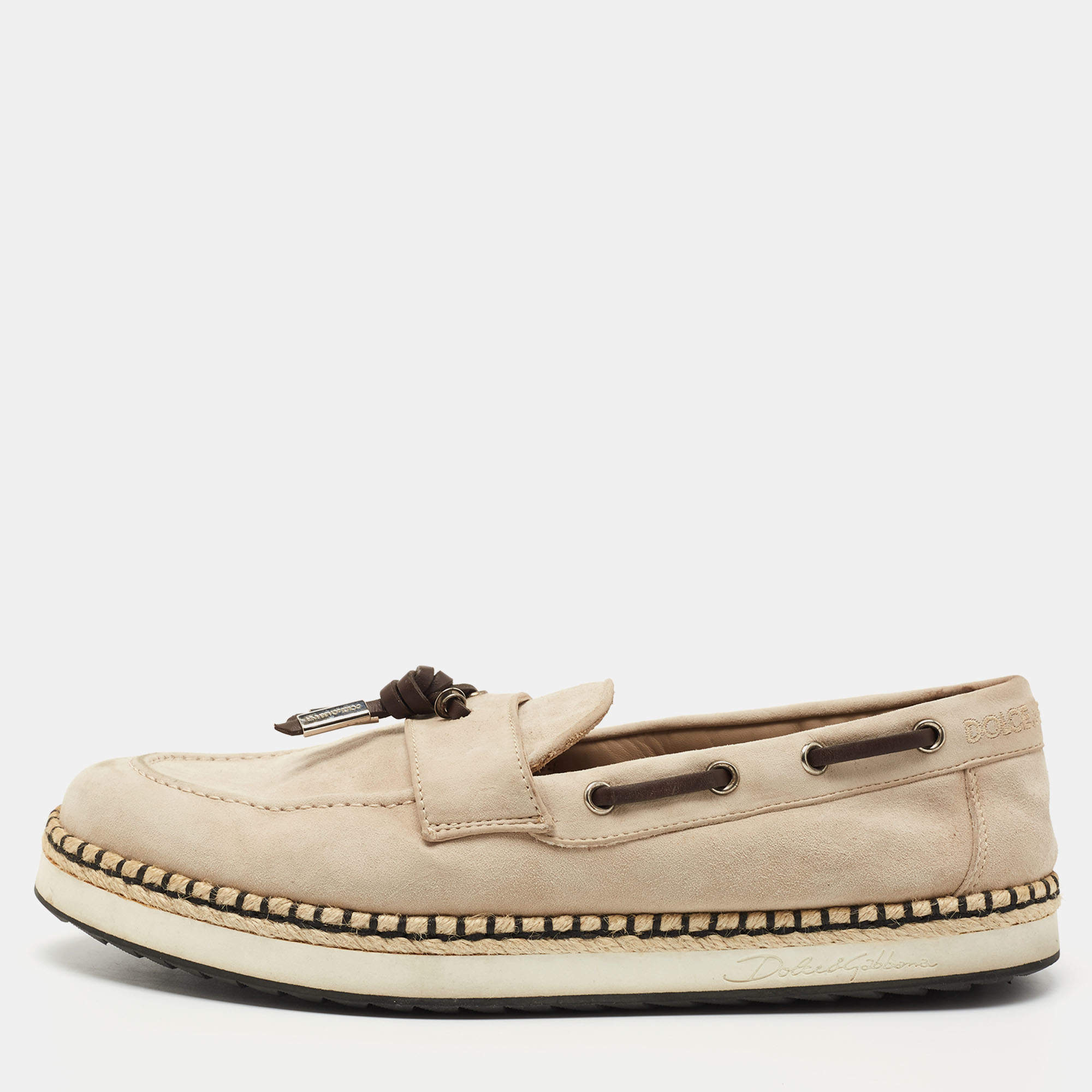 Dolce & Gabbana Beige Suede Slip On Espadrille Loafers Size 43