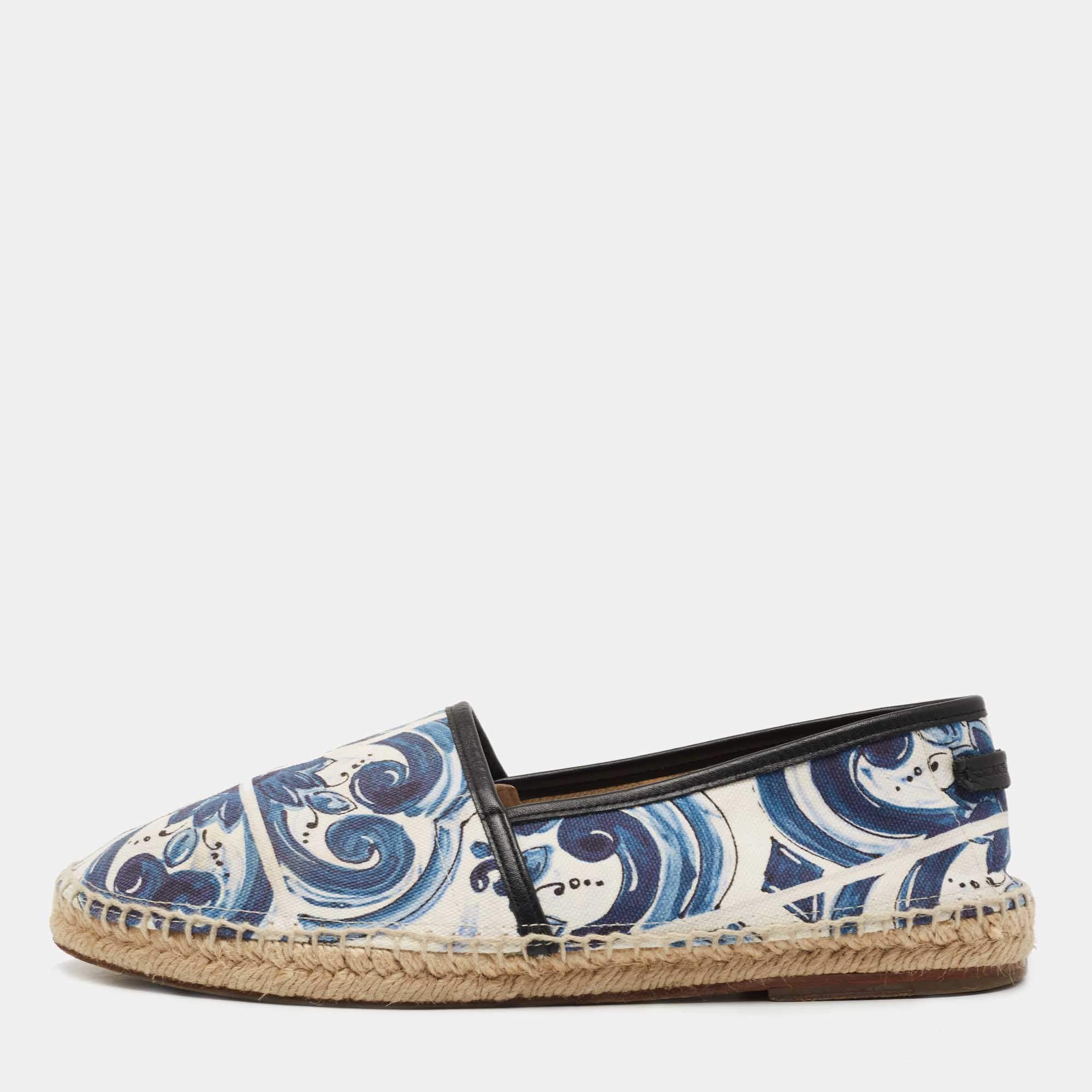 Dolce & Gabbana Blue/White Maiolica Print Canvas Slip On Espadrilles Size 41