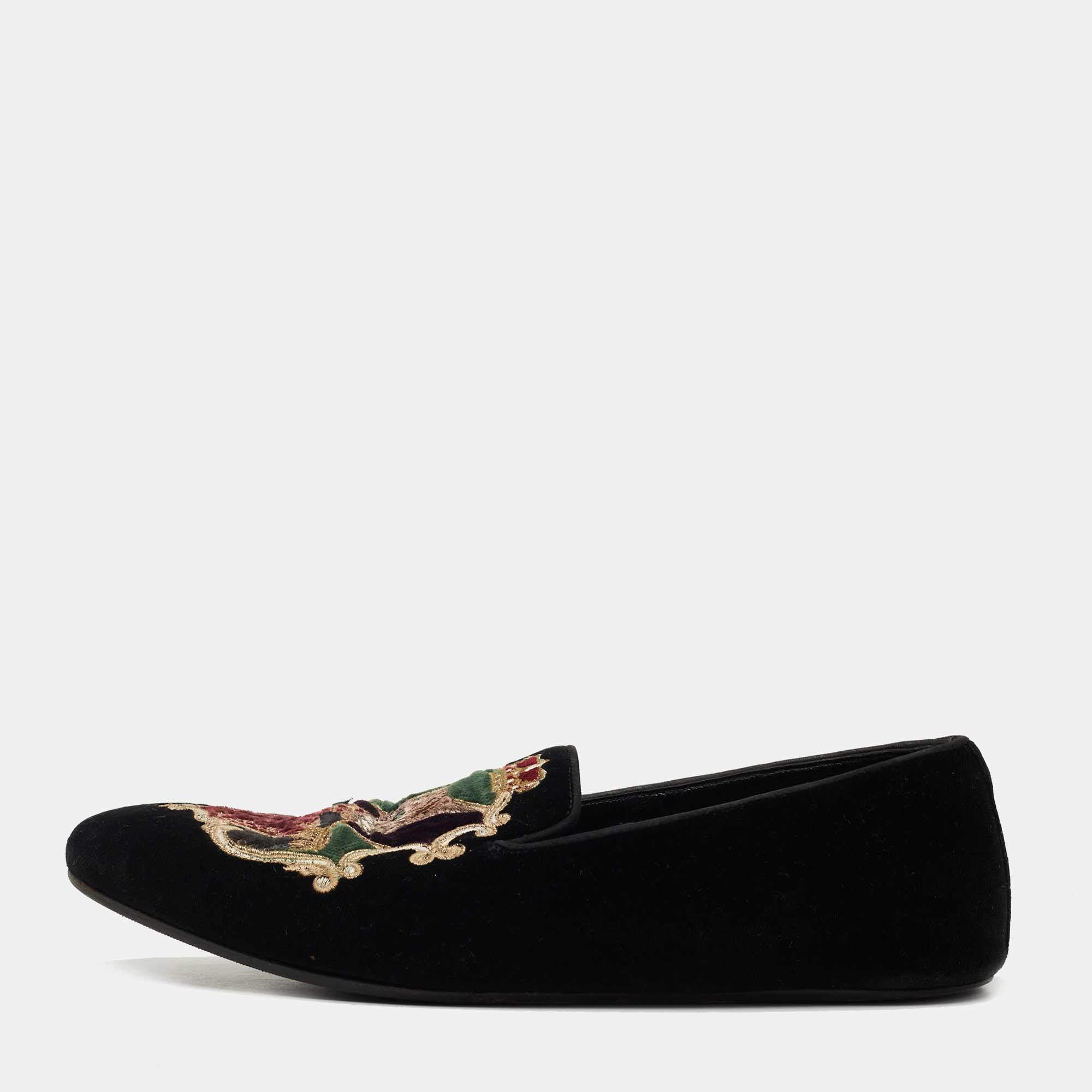 Pre Owned Dolce & Gabbana Black Velvet Embroidered Smoking Slippers Size 41