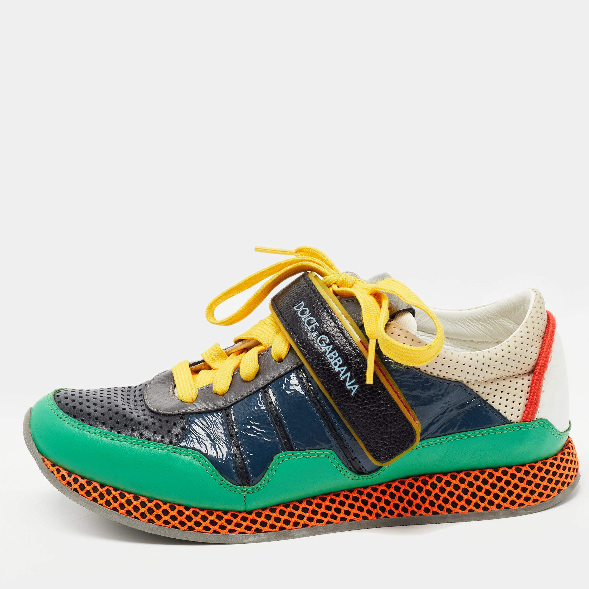 Dolce & Gabbana Multicolor Patent And Perforated Leather Low Top Sneakers Size 39