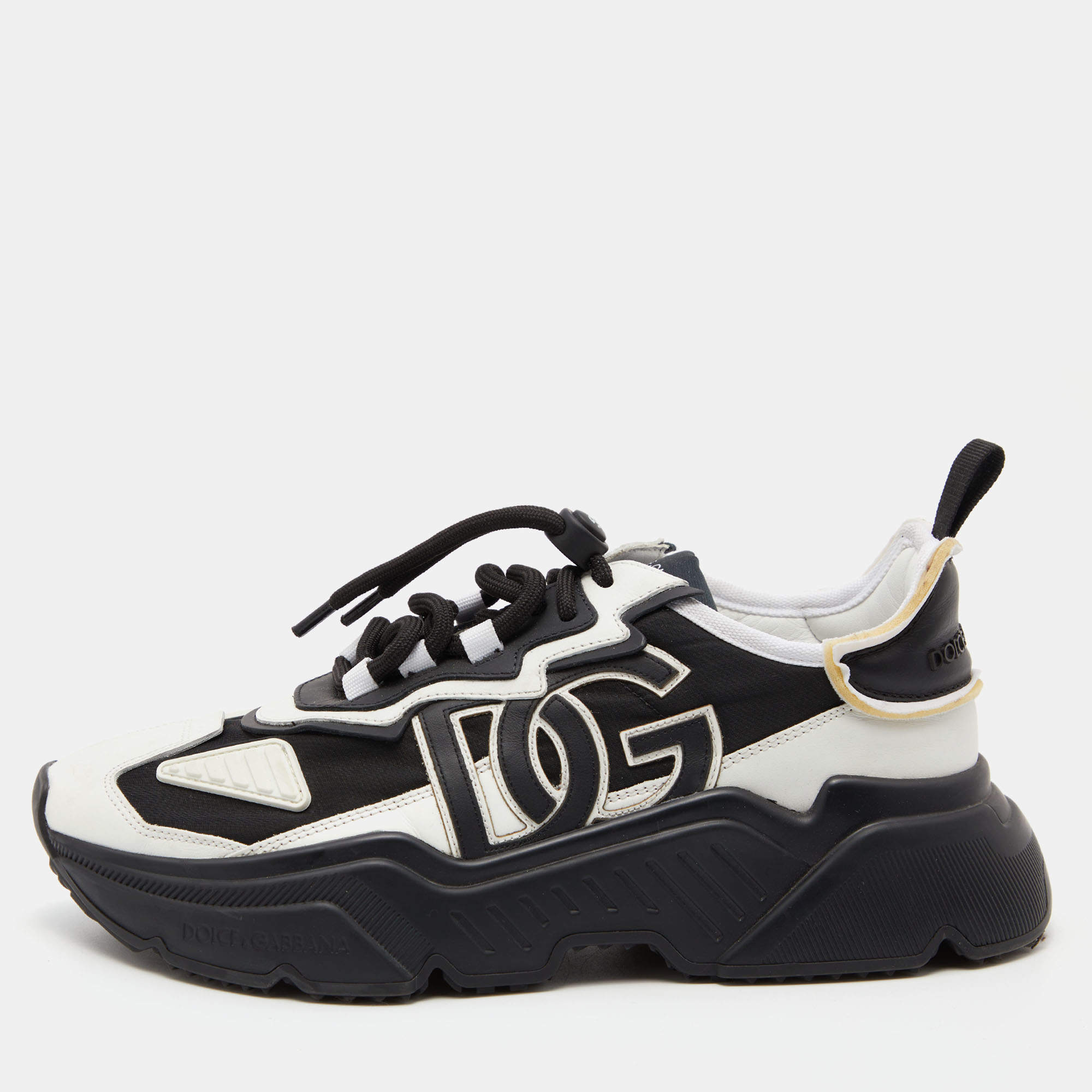 Dolce & Gabbana Black/White Leather and Nylon Low Top Sneakers Size 42