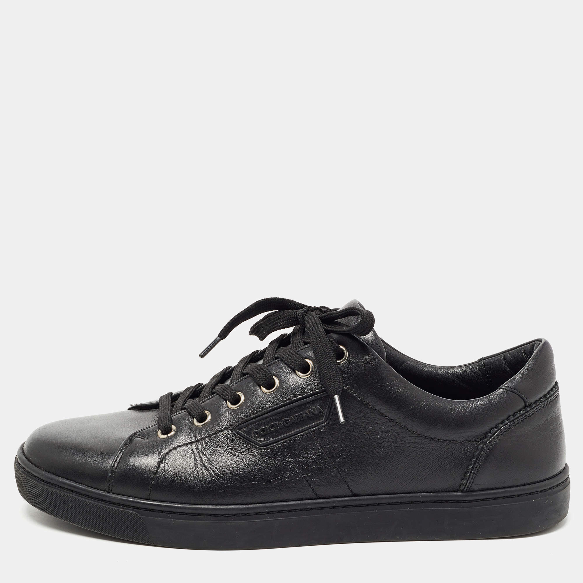 Pre Owned Dolce & Gabbana Black Leather Lace Up Sneakers Size 40