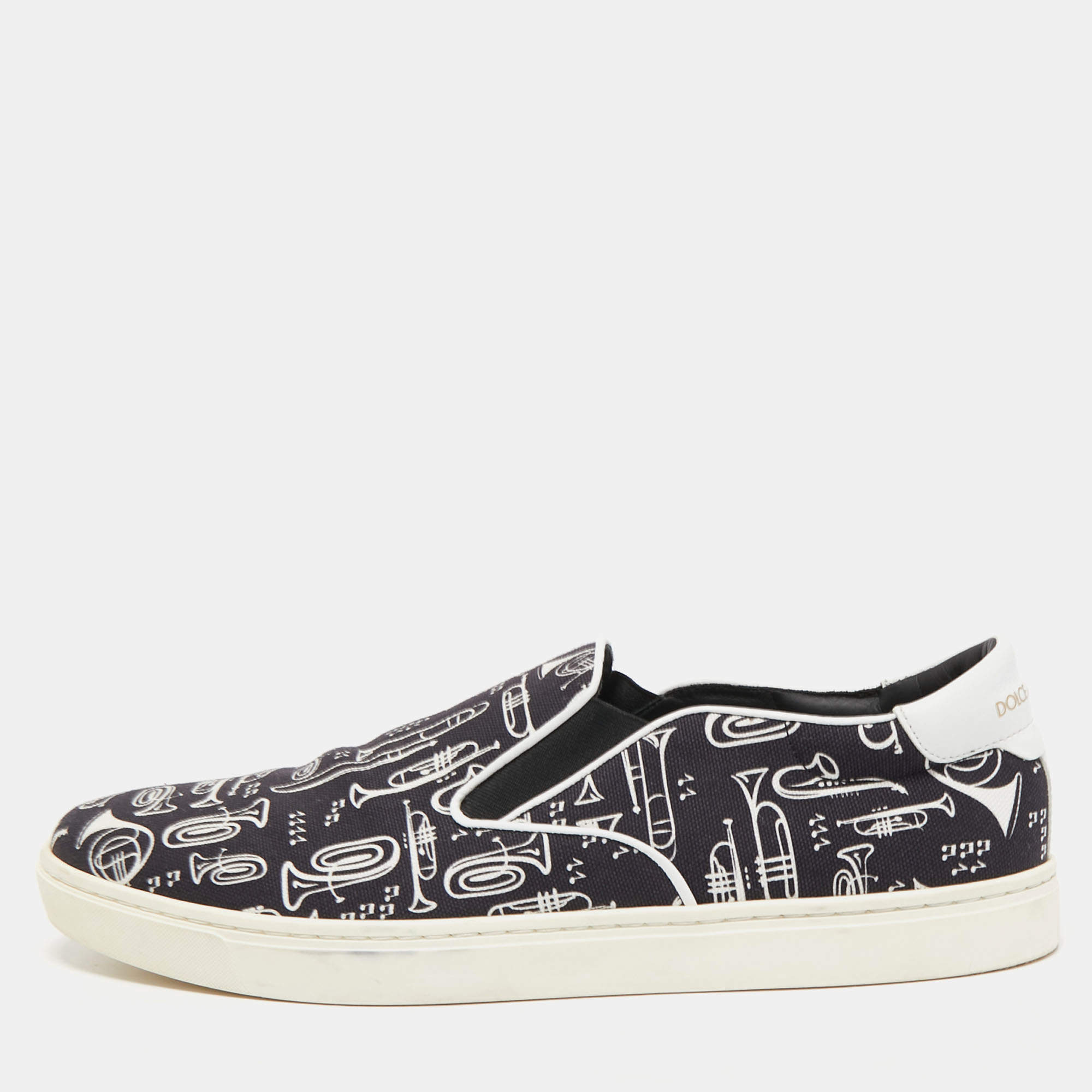Dolce & Gabbana Black/White Canvas Trumpet Print Sneakers Size 45