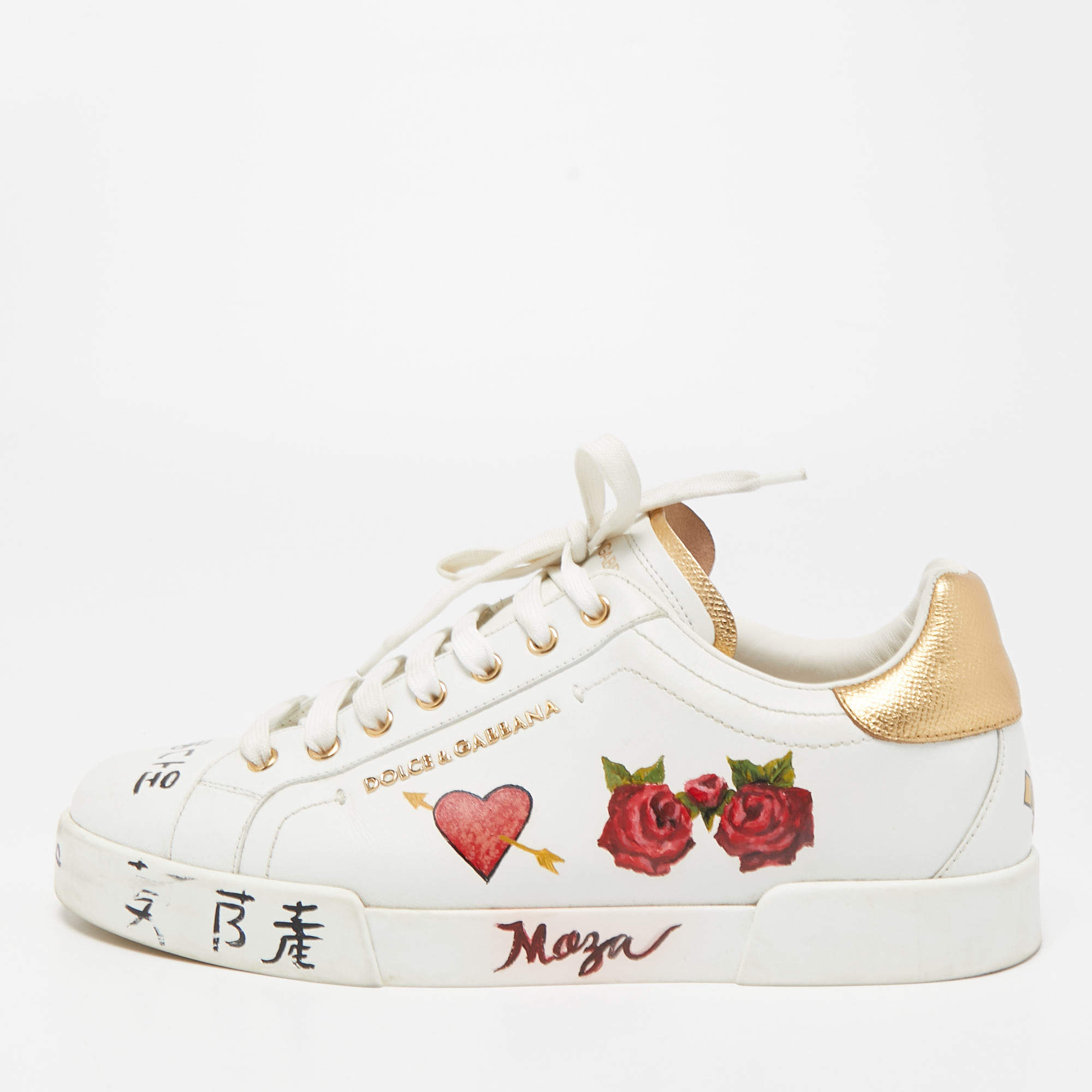 Pre Owned Dolce & Gabbana White  Leather Portofino Sneakers Size 42