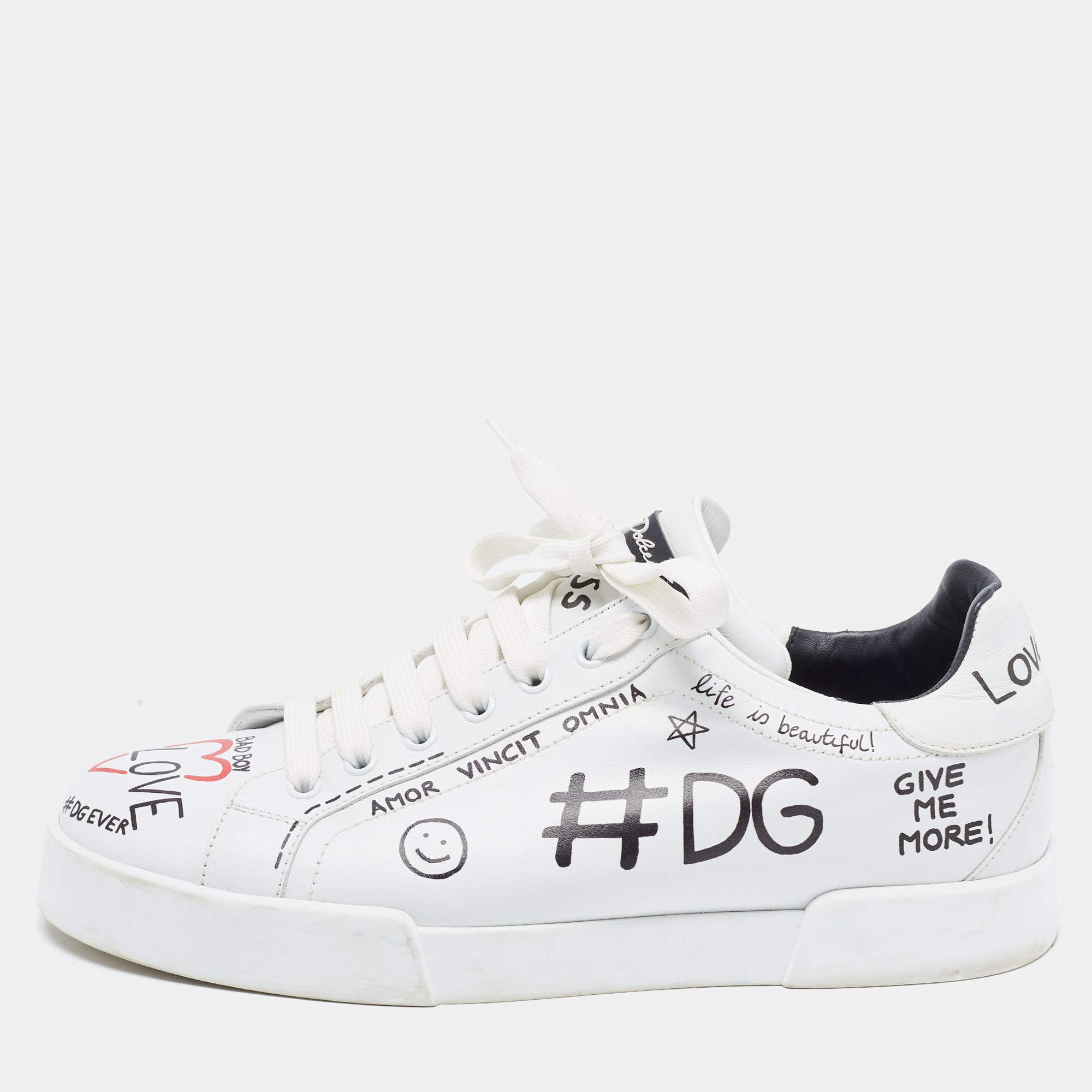 Pre Owned Dolce & Gabbana White Leather Portofino Sneakers Size 41