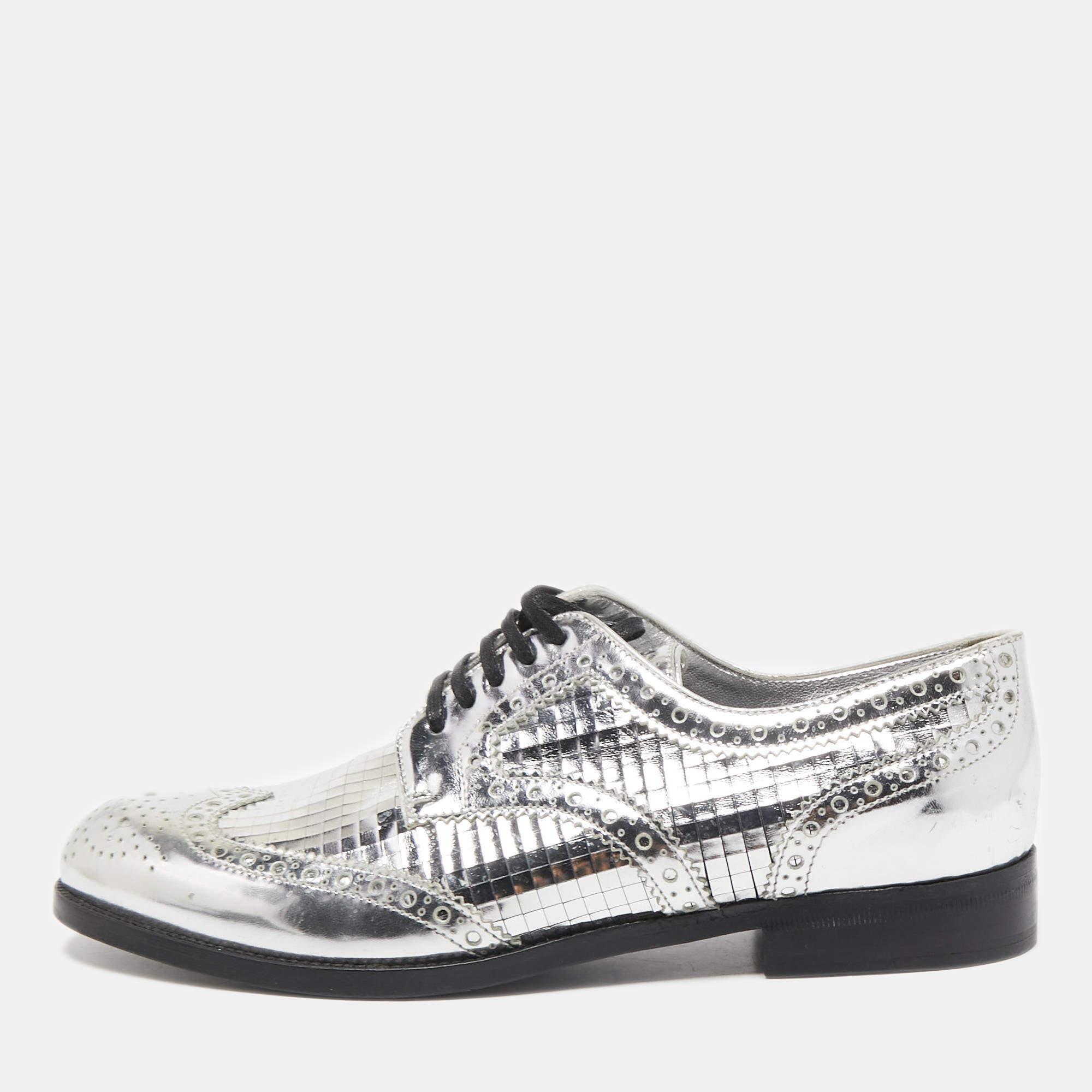 Pre Owned Dolce & Gabbana Silver Leather Disco Derby Brogues Size 38