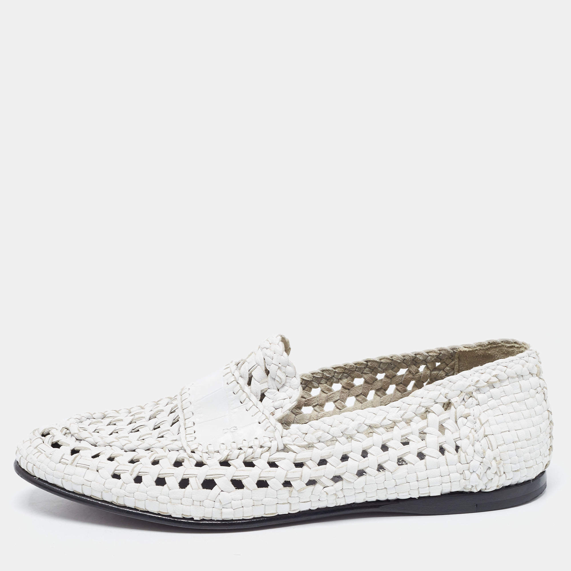 Dolce and Gabbana White Woven Leather Slip On Loafers Size 41