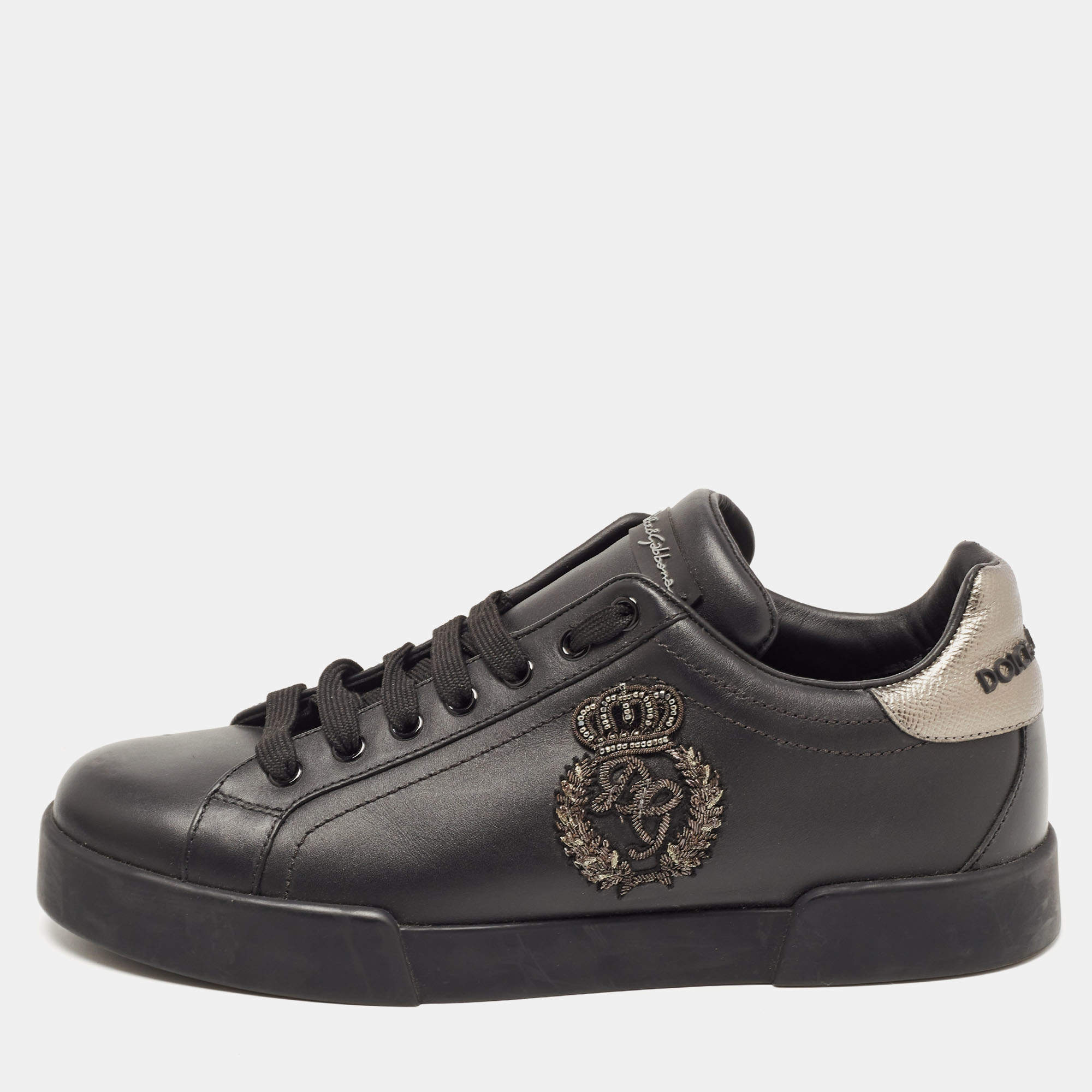 Pre Owned Dolce & Gabbana Black Portofino Leather Low Top Sneakers Size 41
