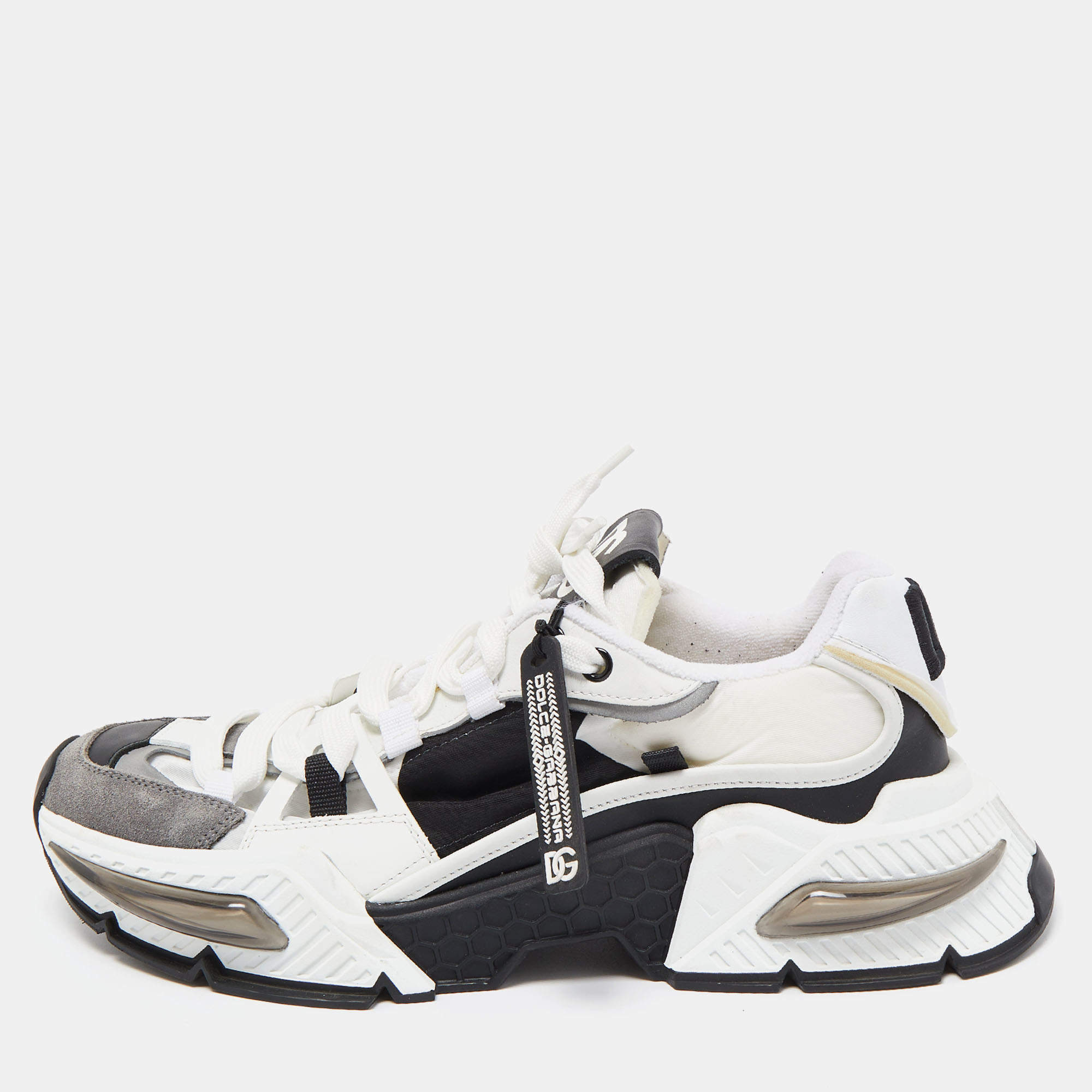 مملوكة مسبقًا Dolce & Gabbana White/Black Neoprene and Suede Airmaster Low Top Sneakers Size 42.5