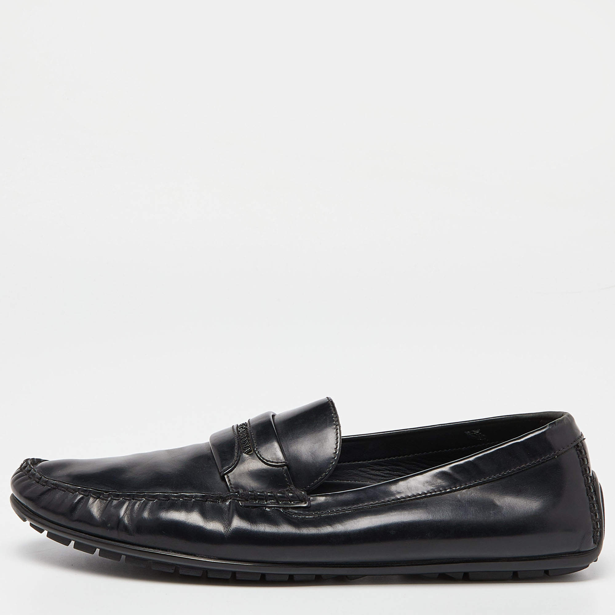 مملوكة مسبقًا Dolce & Gabbana Black Leather Slip On Loafers Size 44.5