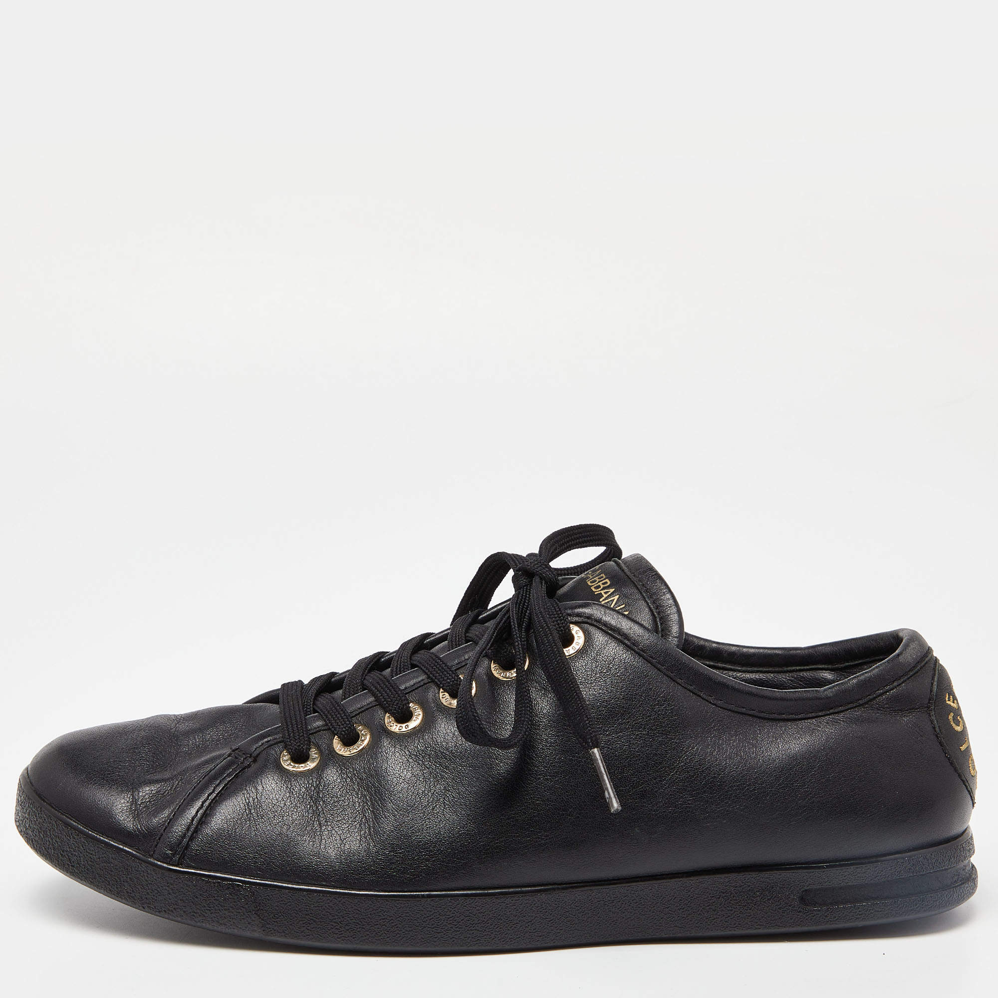 Pre Owned Dolce & Gabbana Black Leather Low Top Sneakers Size 42.5